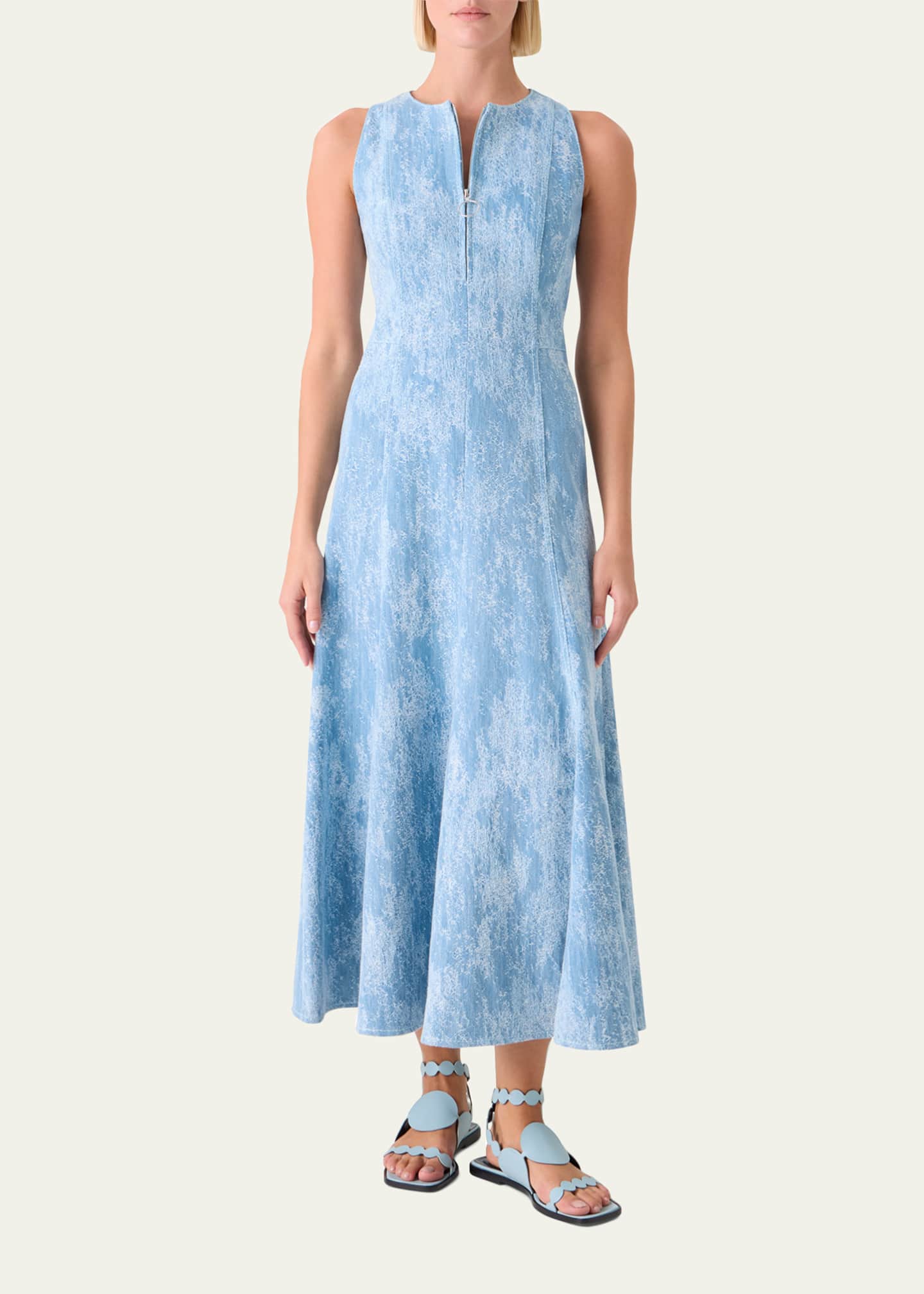 marni sleeveless paneled denim midi dress Marni Coated Denim Balloon Dress