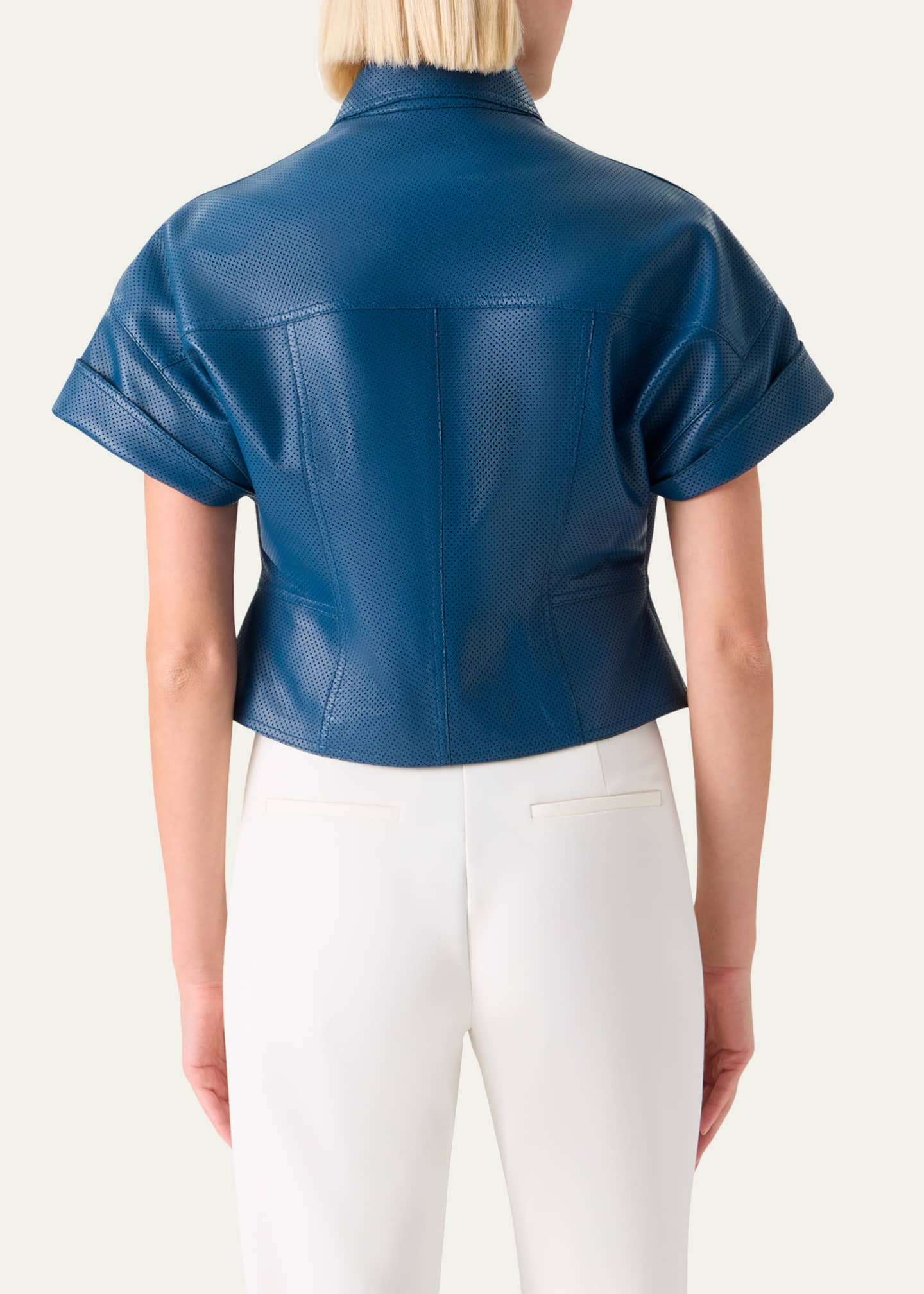 Akris punto Pin-Dot Nappa Leather Short-Sleeve Zip Jacket