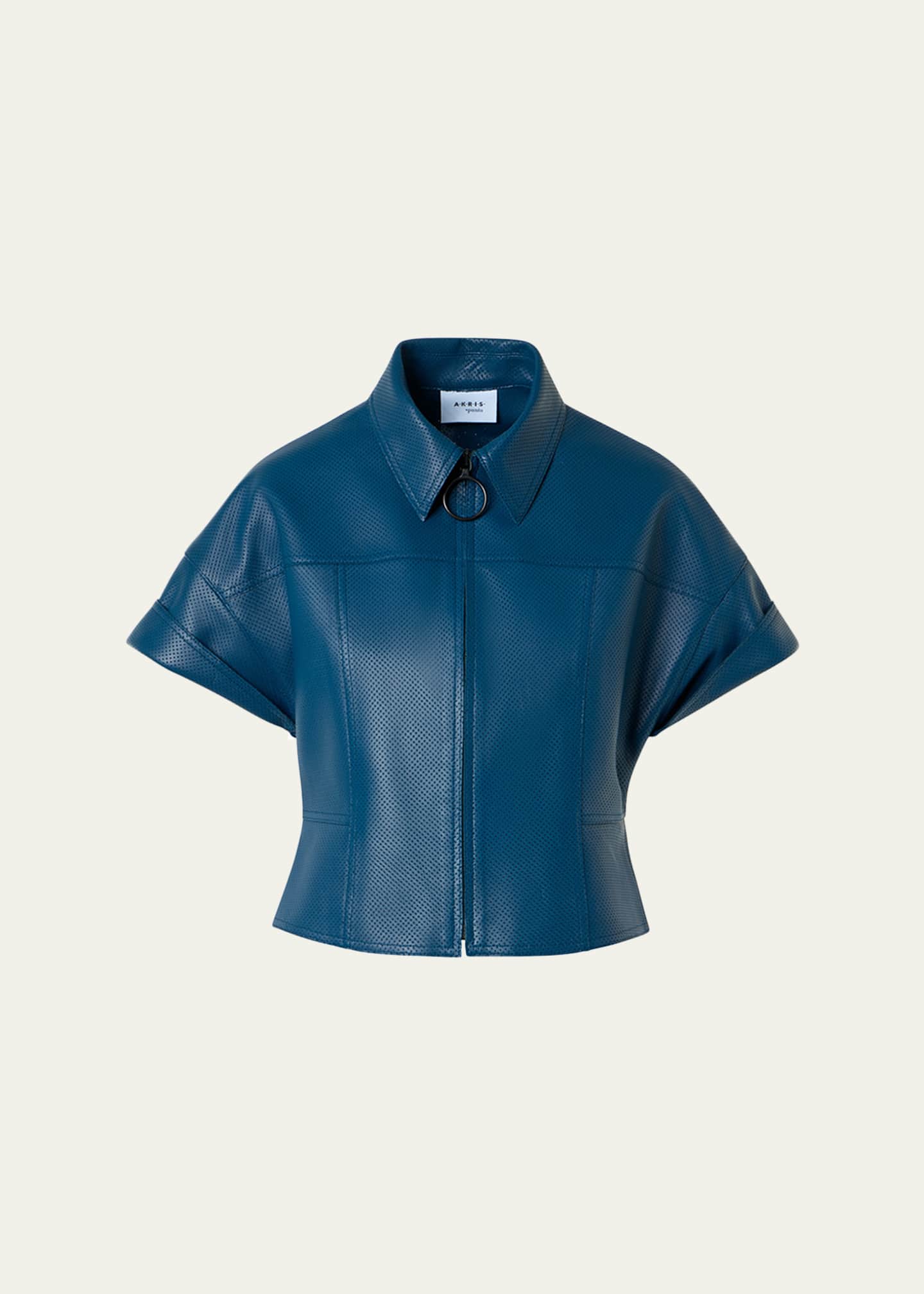 Akris punto Pin-Dot Nappa Leather Short-Sleeve Zip Jacket