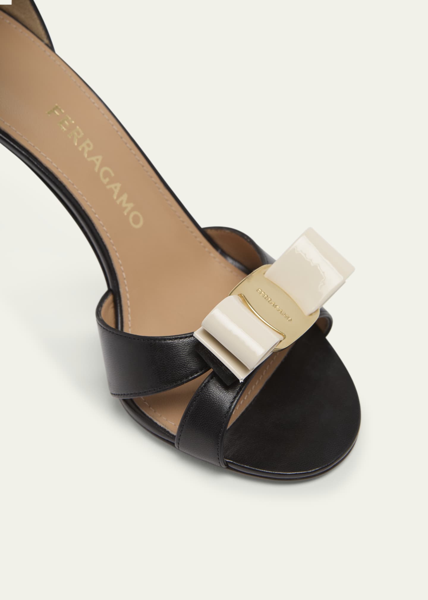 Ferragamo 95mm Roxy Vara Leather Bow Ankle-Strap Sandals