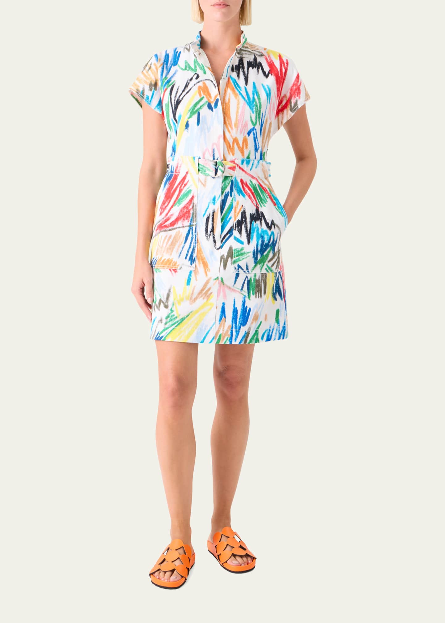 akris punto belted denim dress Akris Belted Stretch Cotton Denim Shirtdress