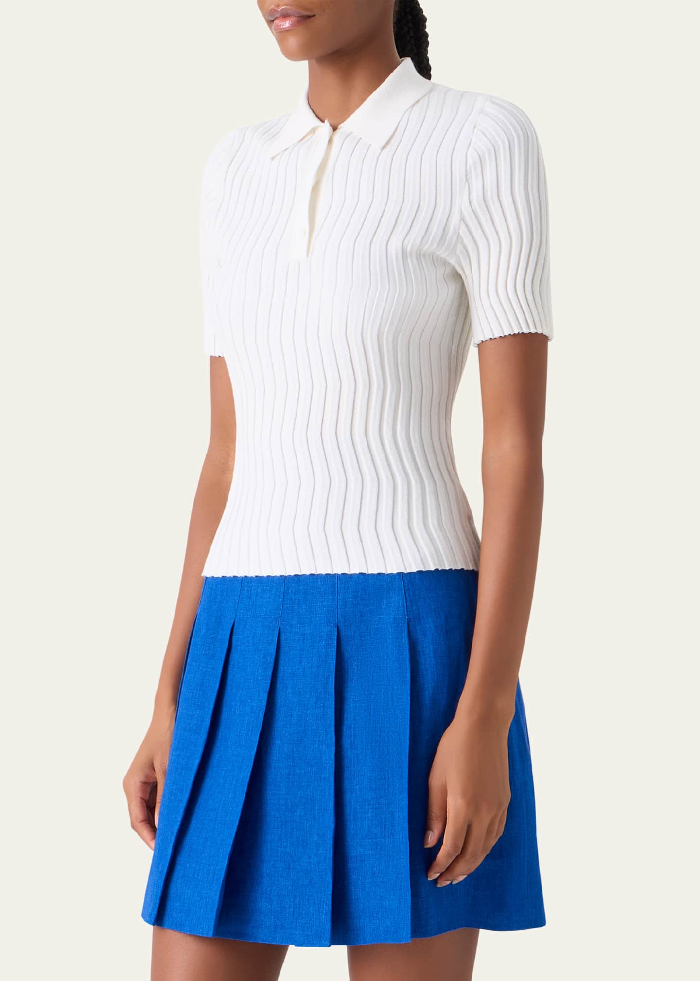 Akris Zigzag Rib Knit Short-Sleeve Polo Sweater - Bergdorf Goodman