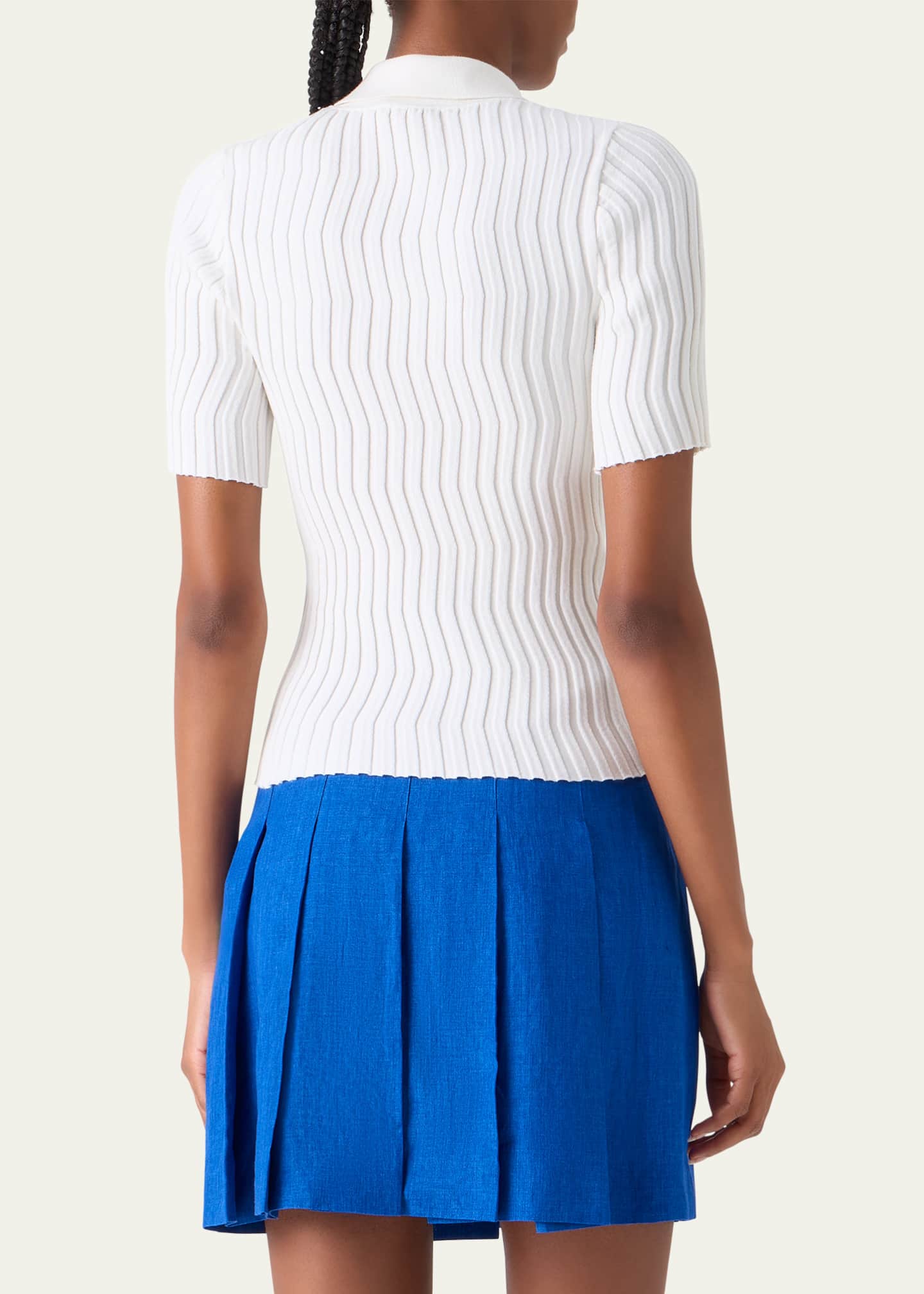 Akris Zigzag Rib Knit Short-Sleeve Polo Sweater - Bergdorf Goodman