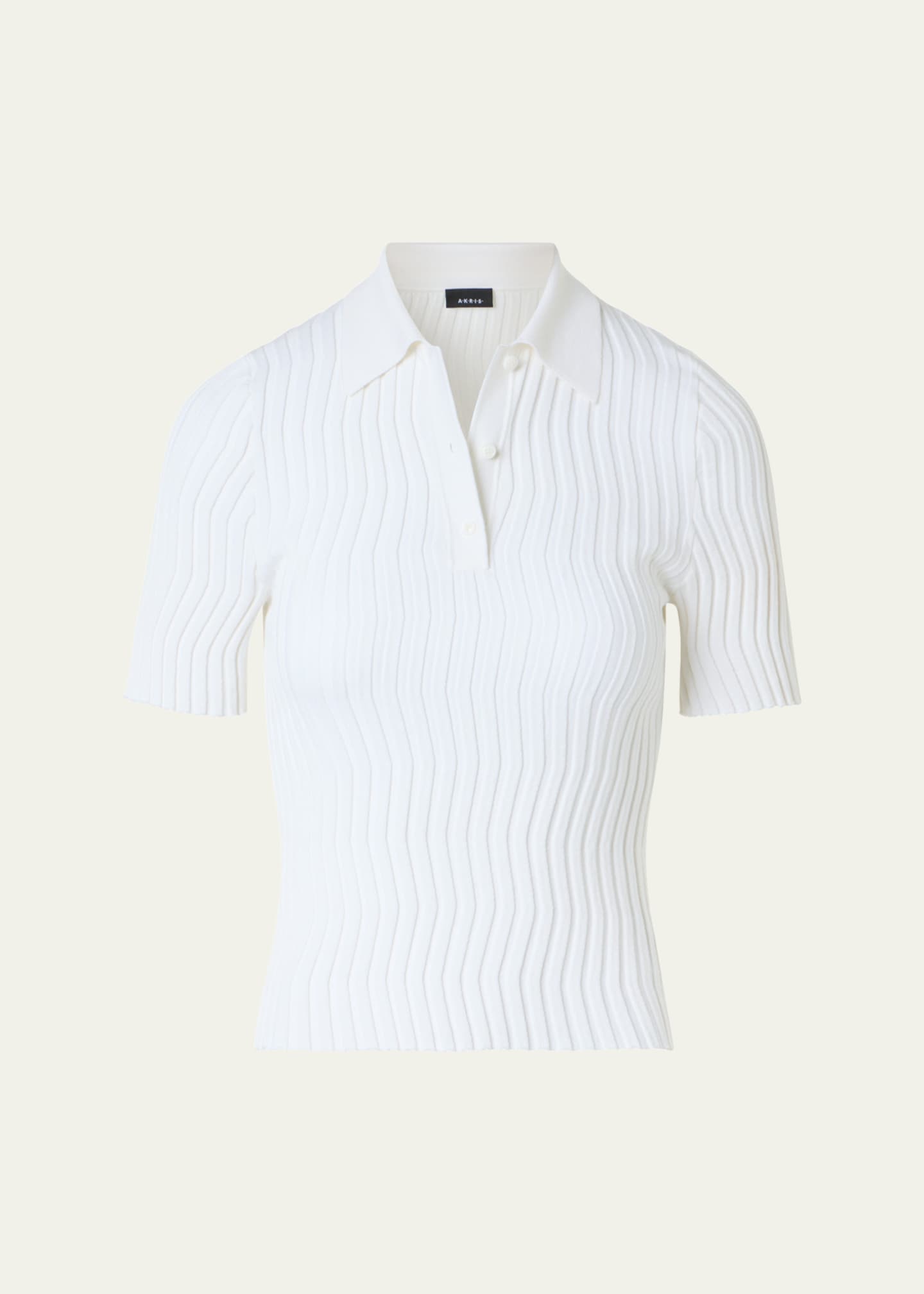 Akris Zigzag Rib Knit Short-Sleeve Polo Sweater - Bergdorf Goodman