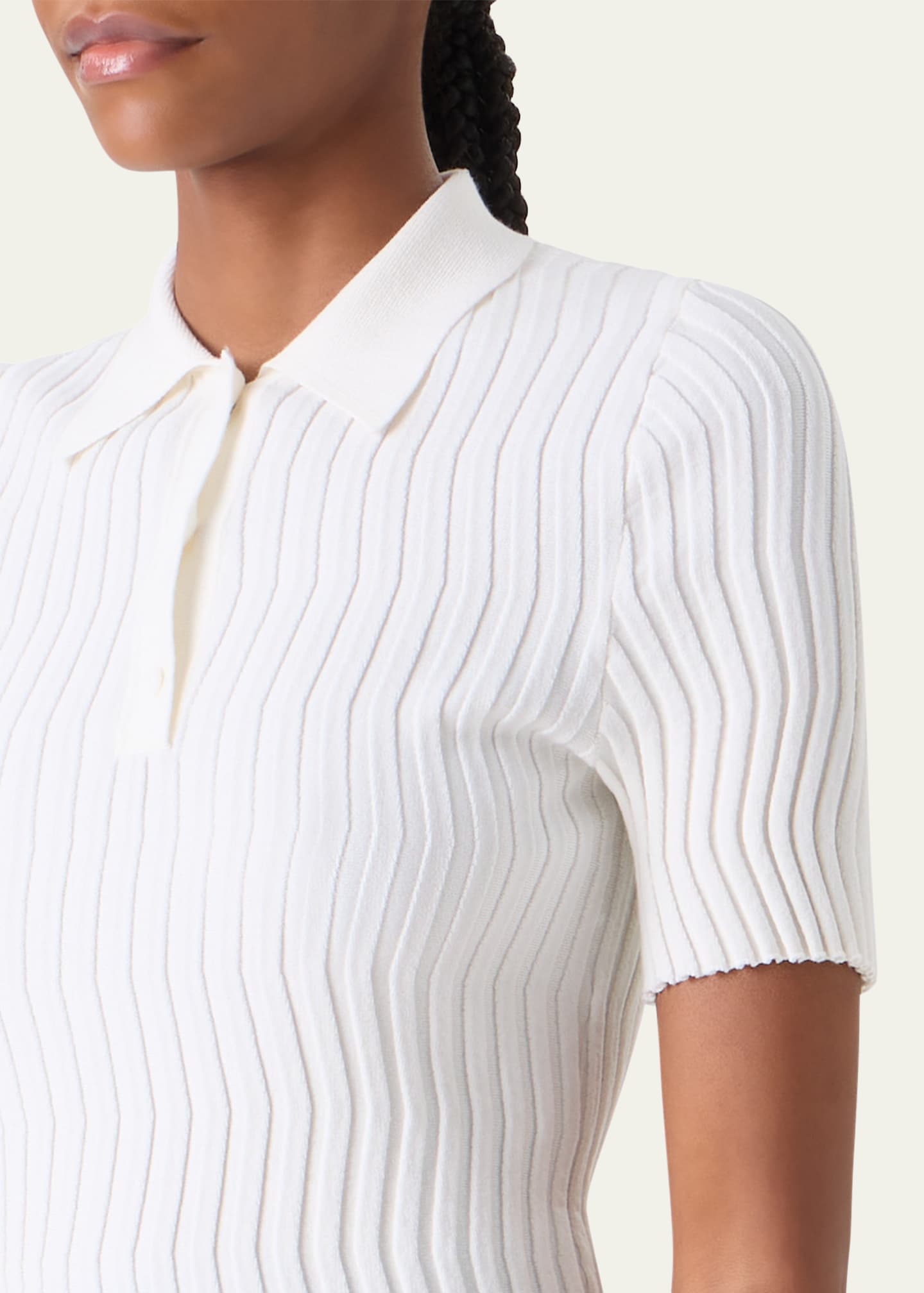 Akris Zigzag Rib Knit Short-Sleeve Polo Sweater - Bergdorf Goodman