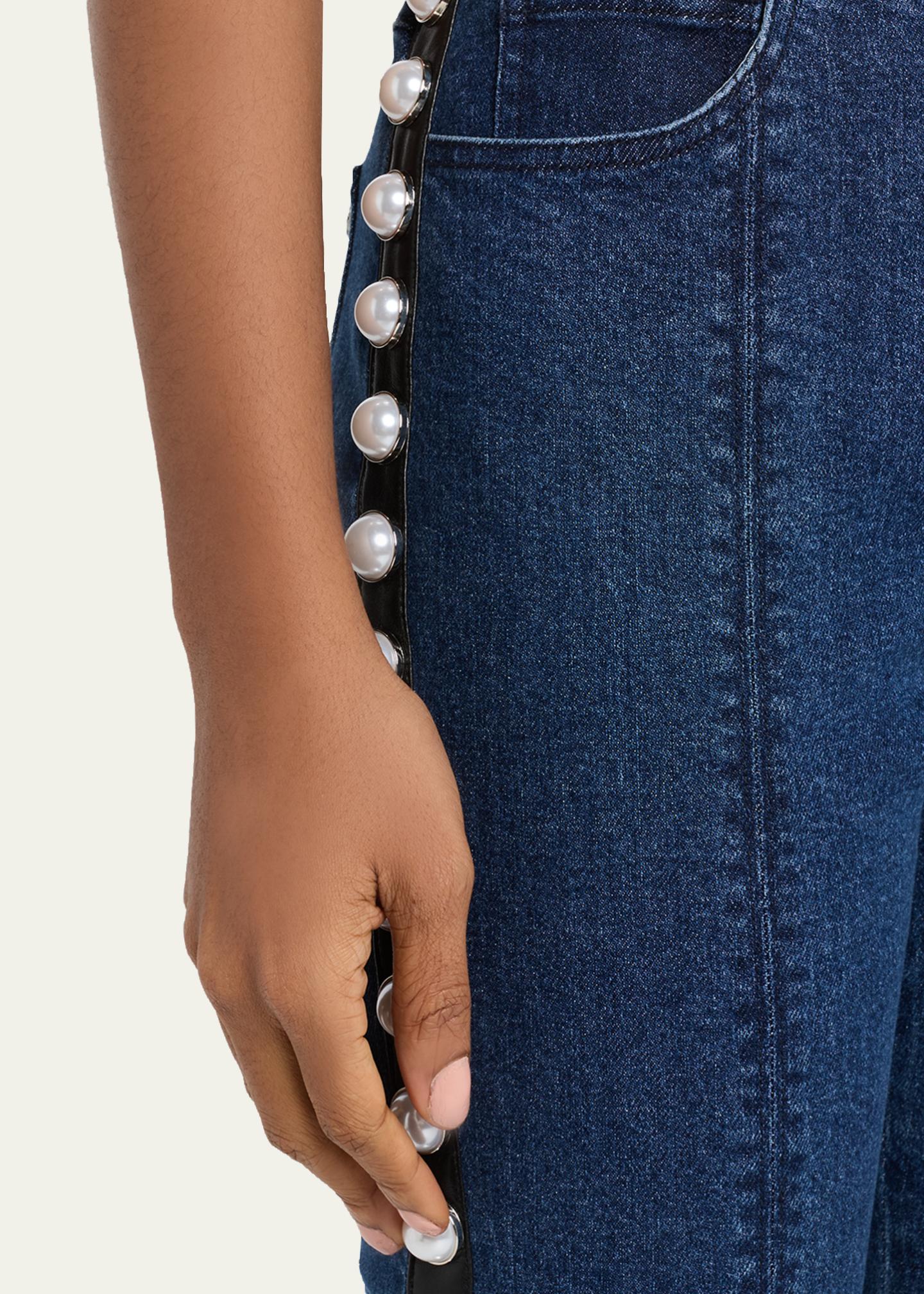 Cinq a Sept Pearl-Embellished Slim Flare Jeans - Bergdorf Goodman