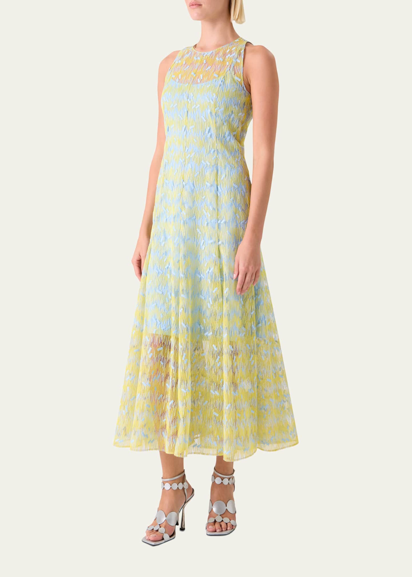 akris maxi dress Akris punto Scribble Embroidered Tulle Sleeveless Maxi Dress