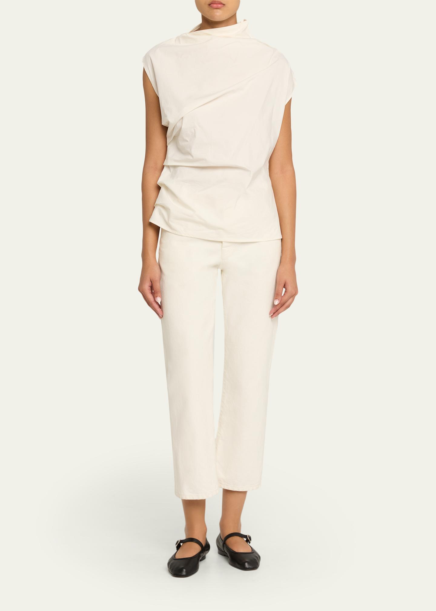 Ganni Ruched Asymmetric Cotton Blouse - Bergdorf Goodman