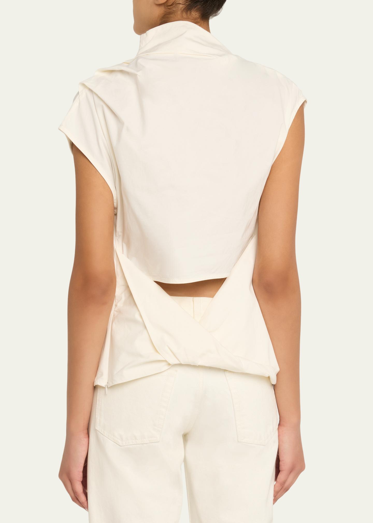 Ganni Ruched Asymmetric Cotton Blouse - Bergdorf Goodman