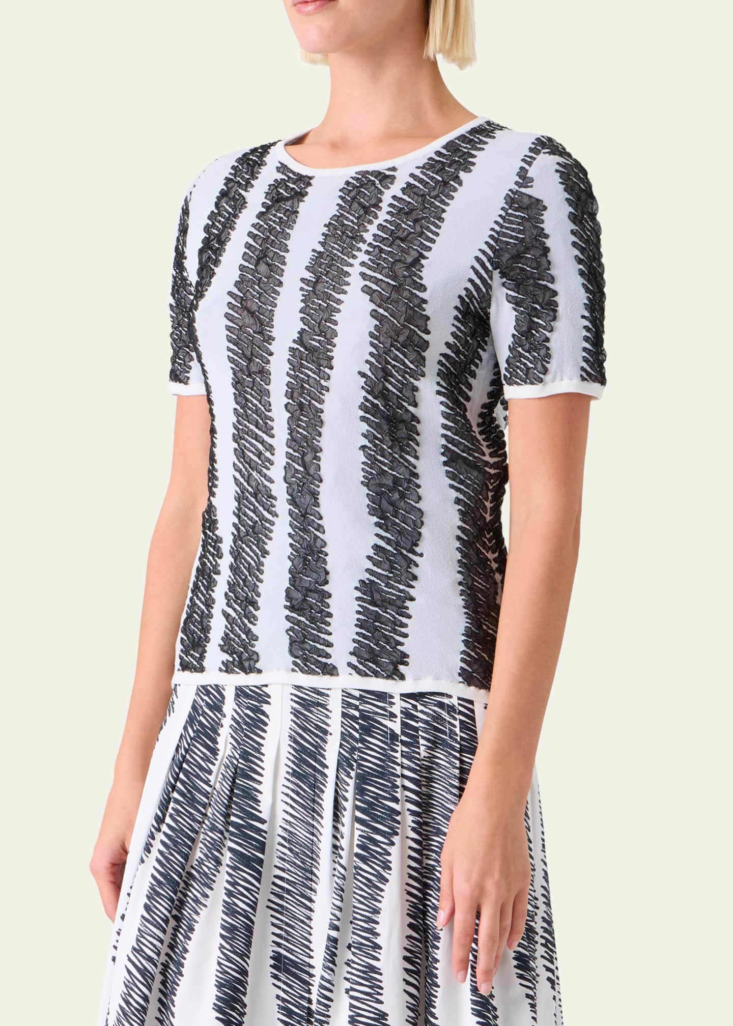 Akris punto 3D Scribble Jacquard Knit Short-Sleeve Sweater