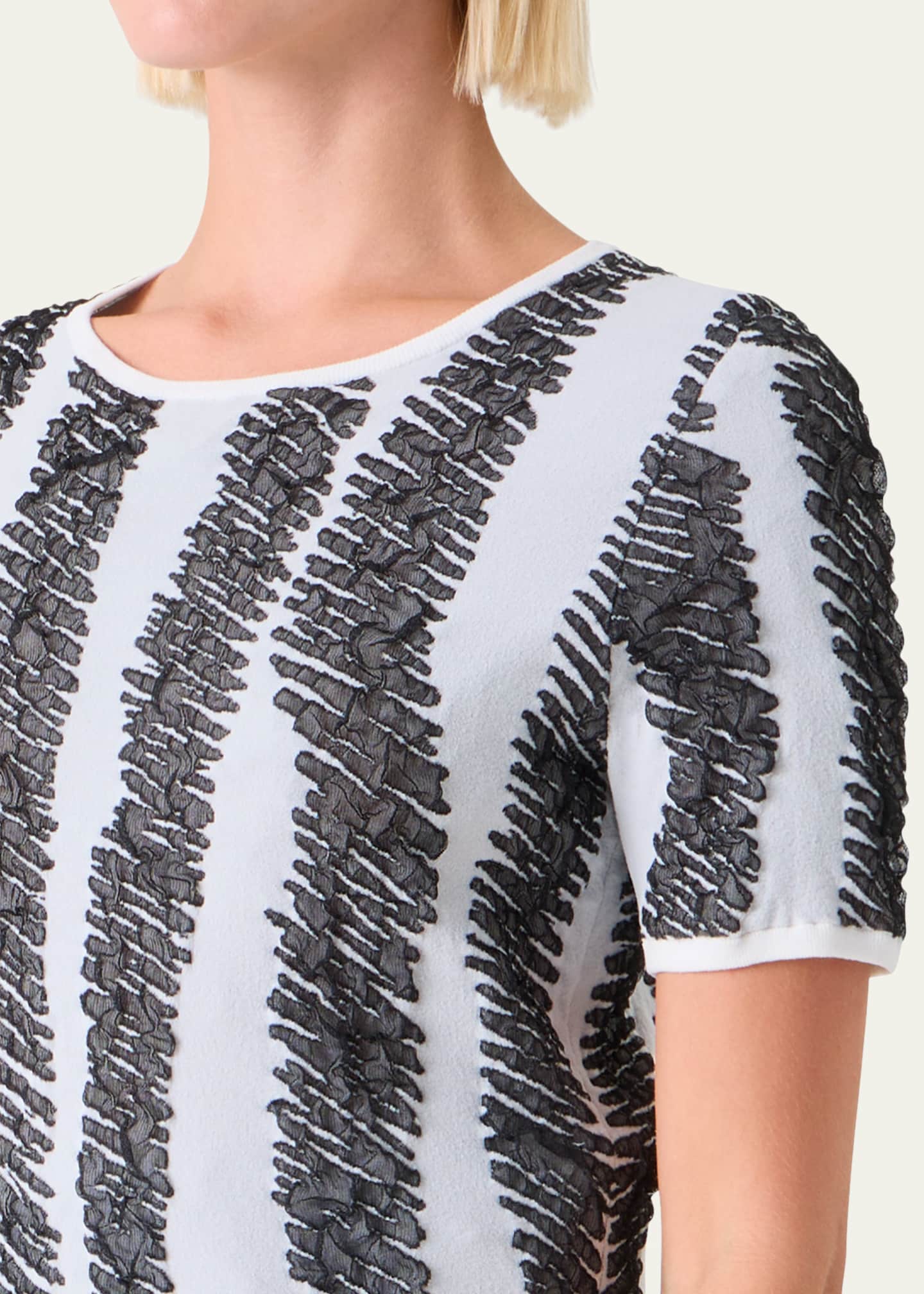 Akris punto 3D Scribble Jacquard Knit Short-Sleeve Sweater