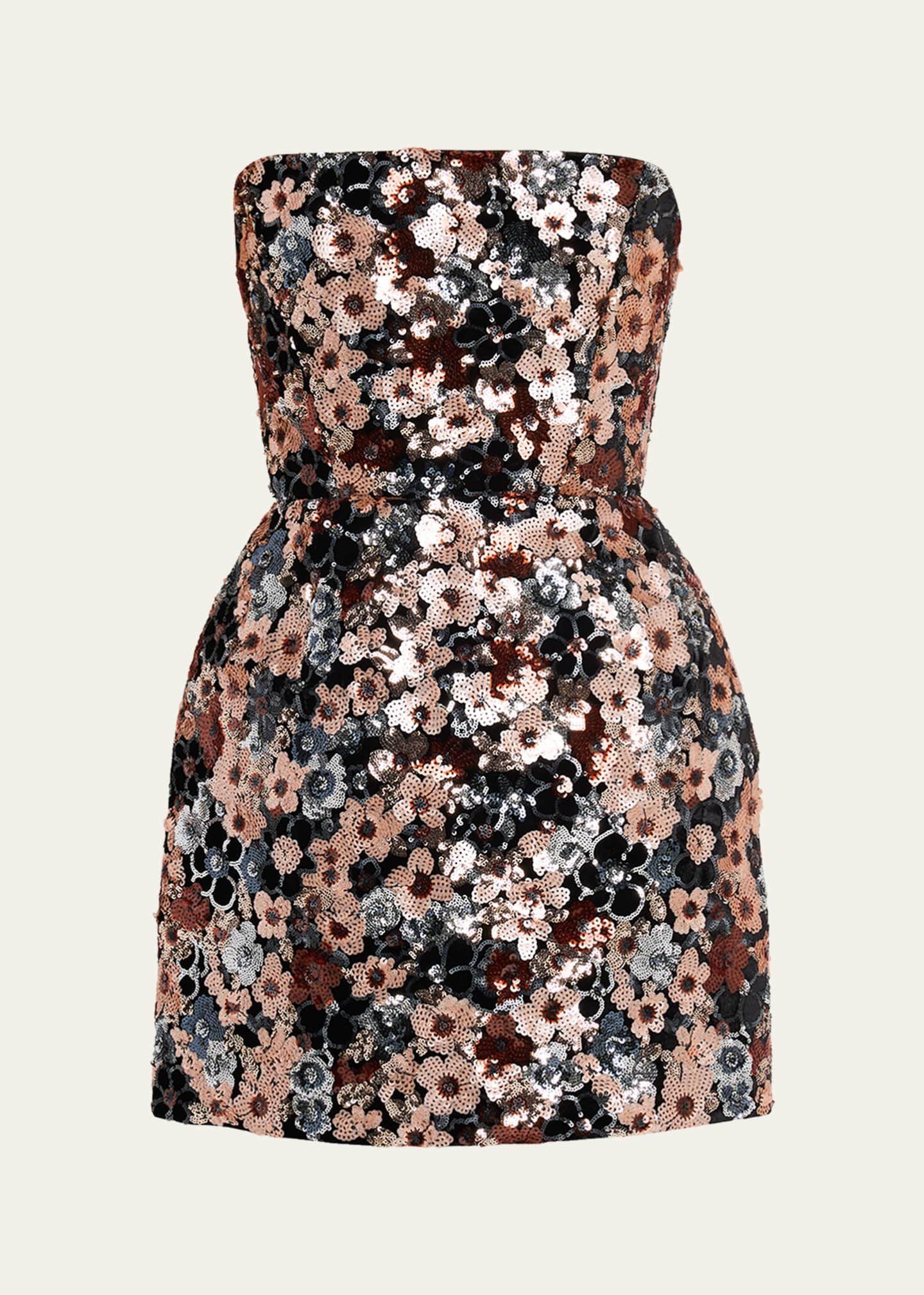 Bronx Banco Maraya Strapless Floral Sequin Fit & Flare Mini Dress, Multi Patt, Women's, X-Small, A-Line Dresses