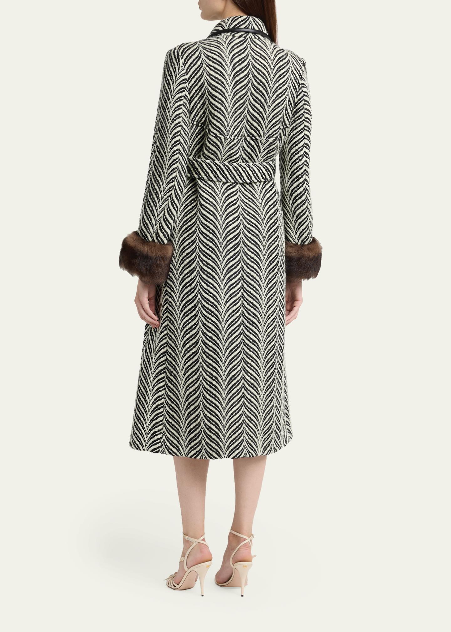 Valentino Garavani Lamb Shearling Cuff Belted Herringbone Coat
