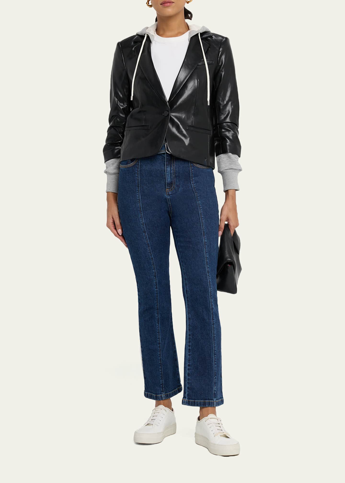 Cinq a Sept Hooded Vegan Leather Combo Blazer - Bergdorf Goodman