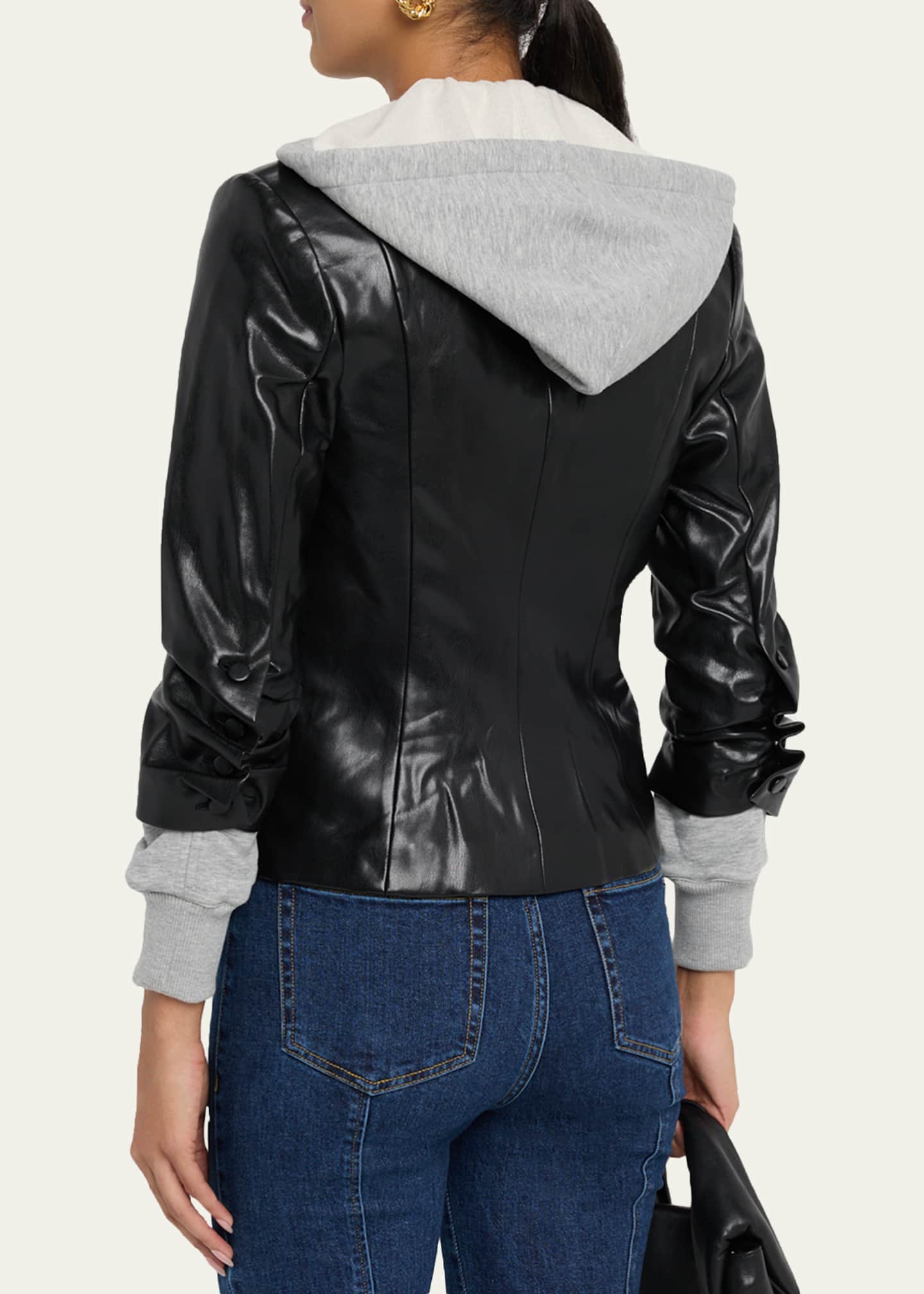 Cinq a Sept Hooded Vegan Leather Combo Blazer - Bergdorf Goodman