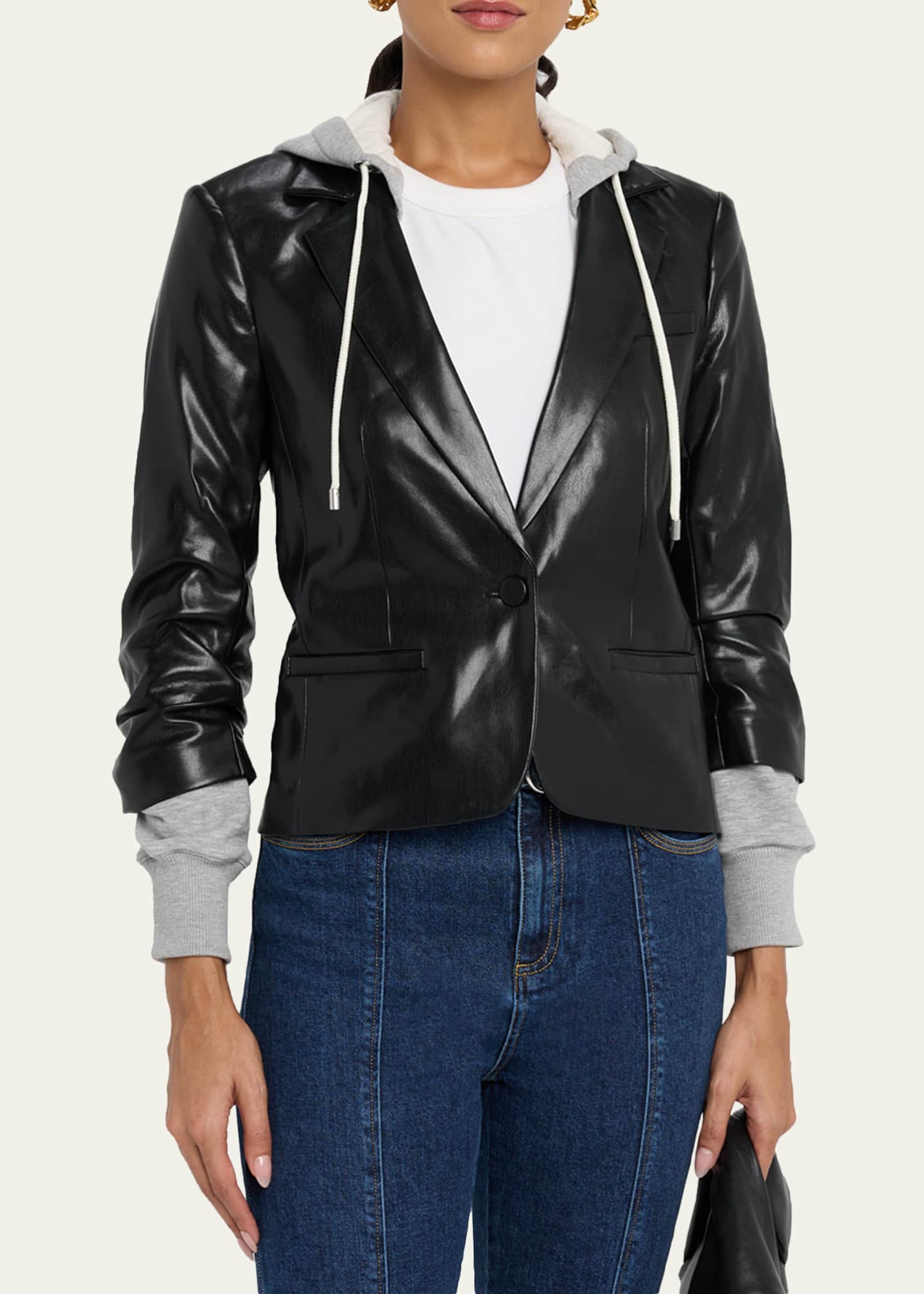 Cinq a Sept Hooded Vegan Leather Combo Blazer - Bergdorf Goodman