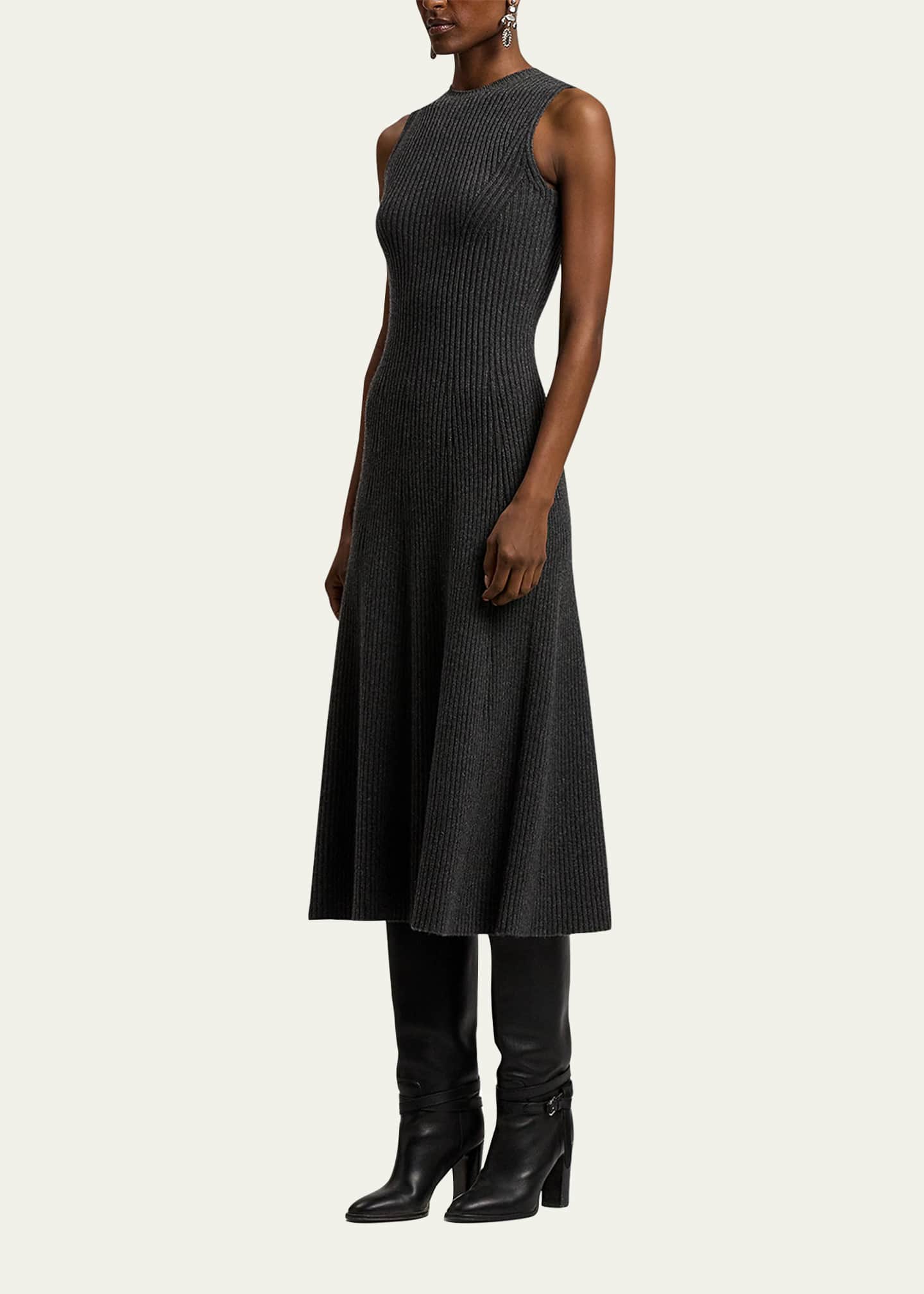 Ralph Lauren Cashmere Rib Sleeveless Midi Day Dress - Medium Grey Ralph Lauren Cashmere Rib Sleeveless Midi Day Dress - Bergdorf Goodman