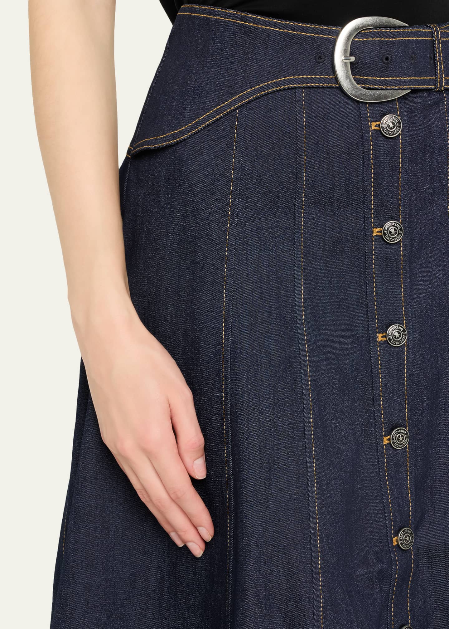 Cinq a Sept Briony Belted Denim Midi Skirt - Bergdorf Goodman