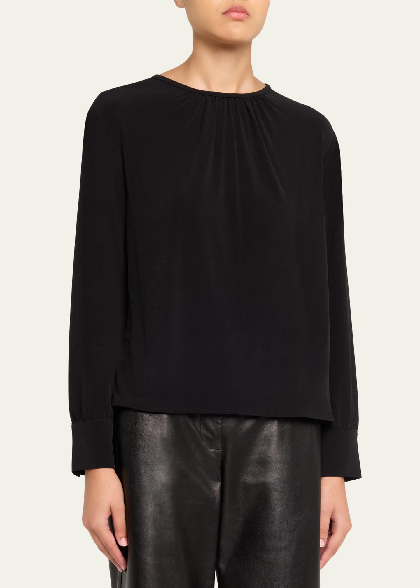 Vince Gathered Long-Sleeve Crepe Blouse - Bergdorf Goodman