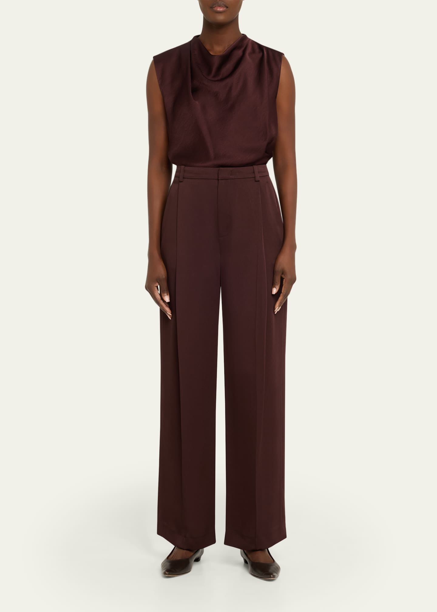 Satin Draped Cowl-Neck Top