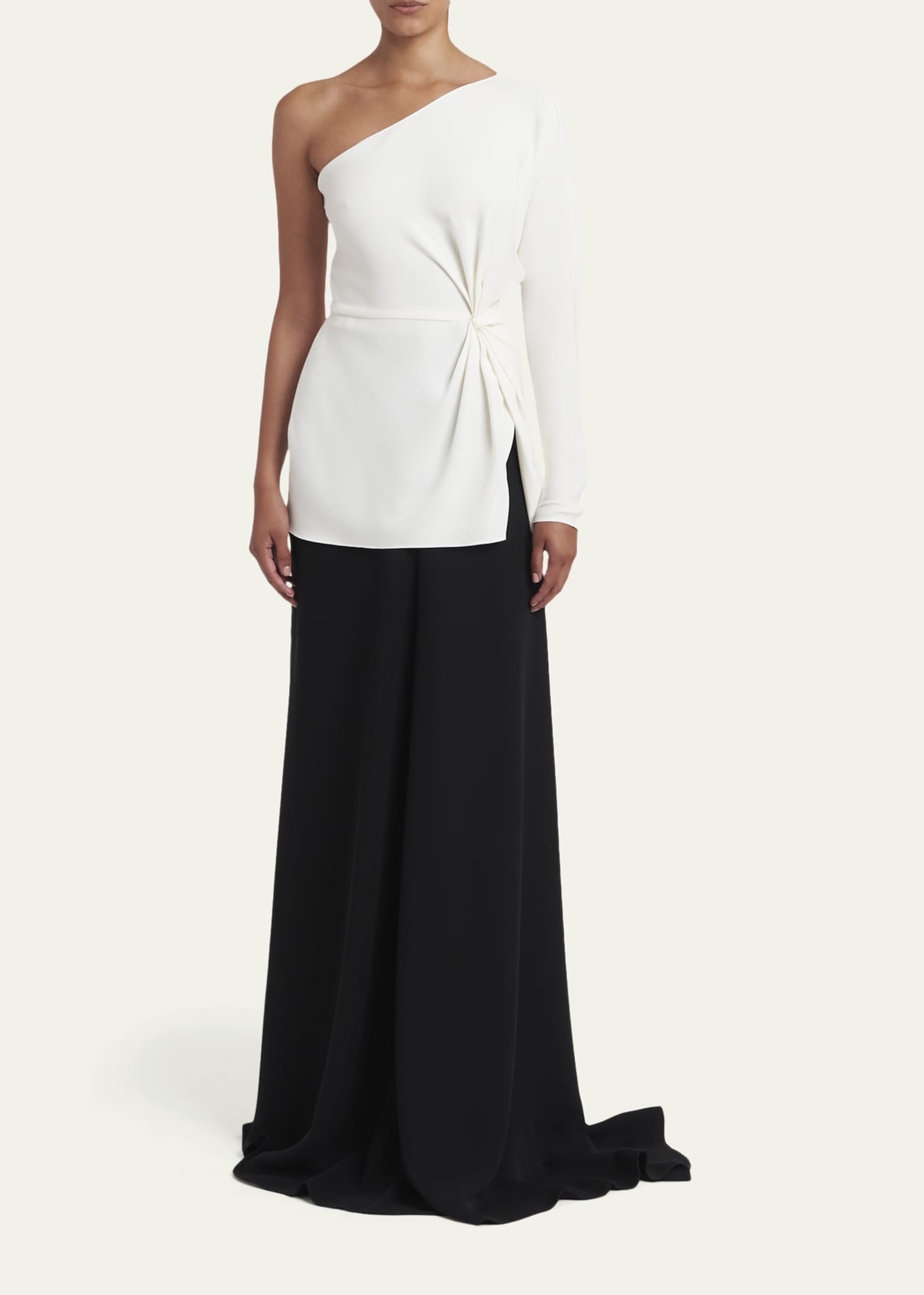 Valentino Garavani Twisted Silk Cady Long-Sleeve One-Shoulder Top