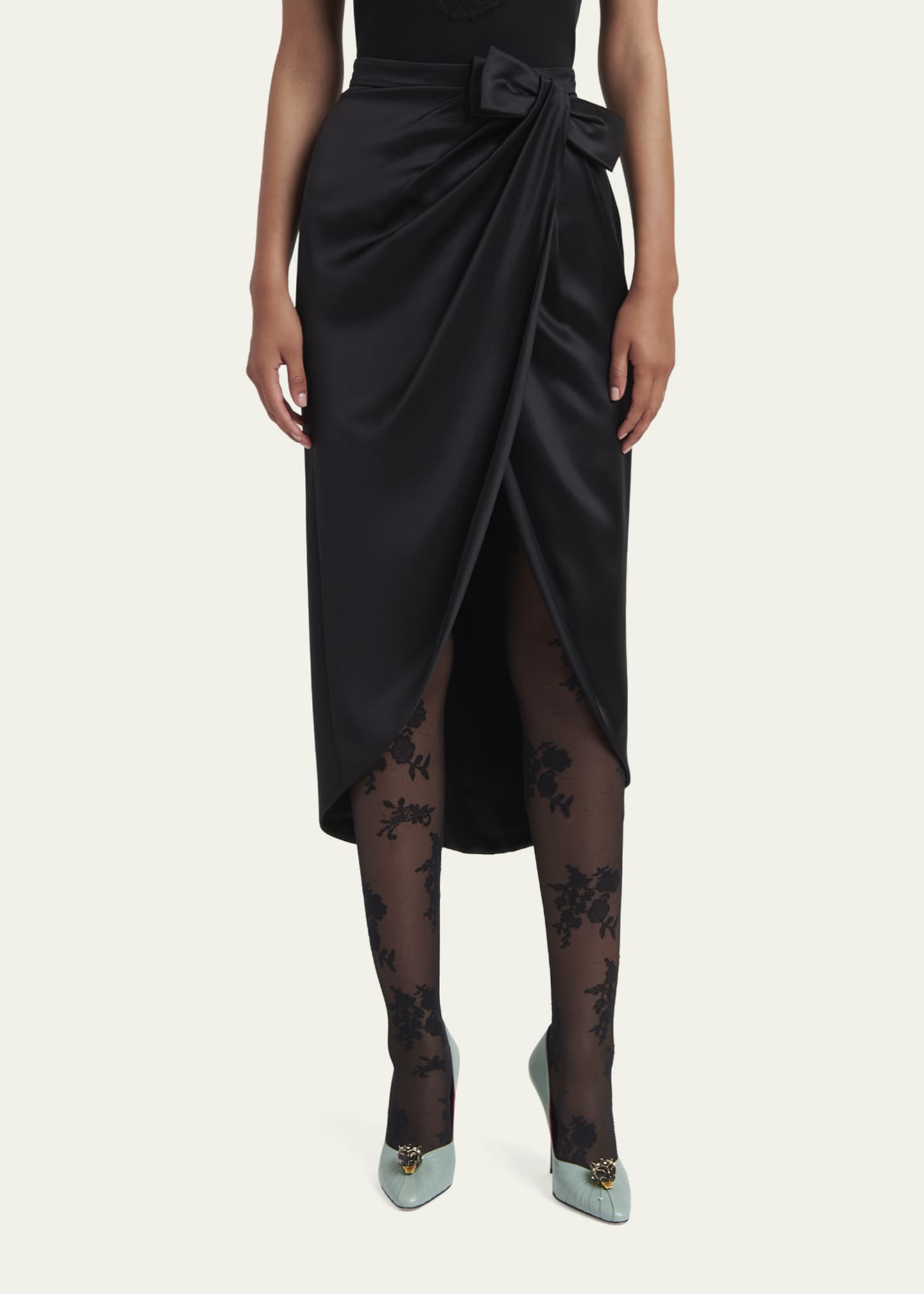 Valentino Garavani Draped Silk Bow Midi Tulip Skirt - Bergdorf Goodman