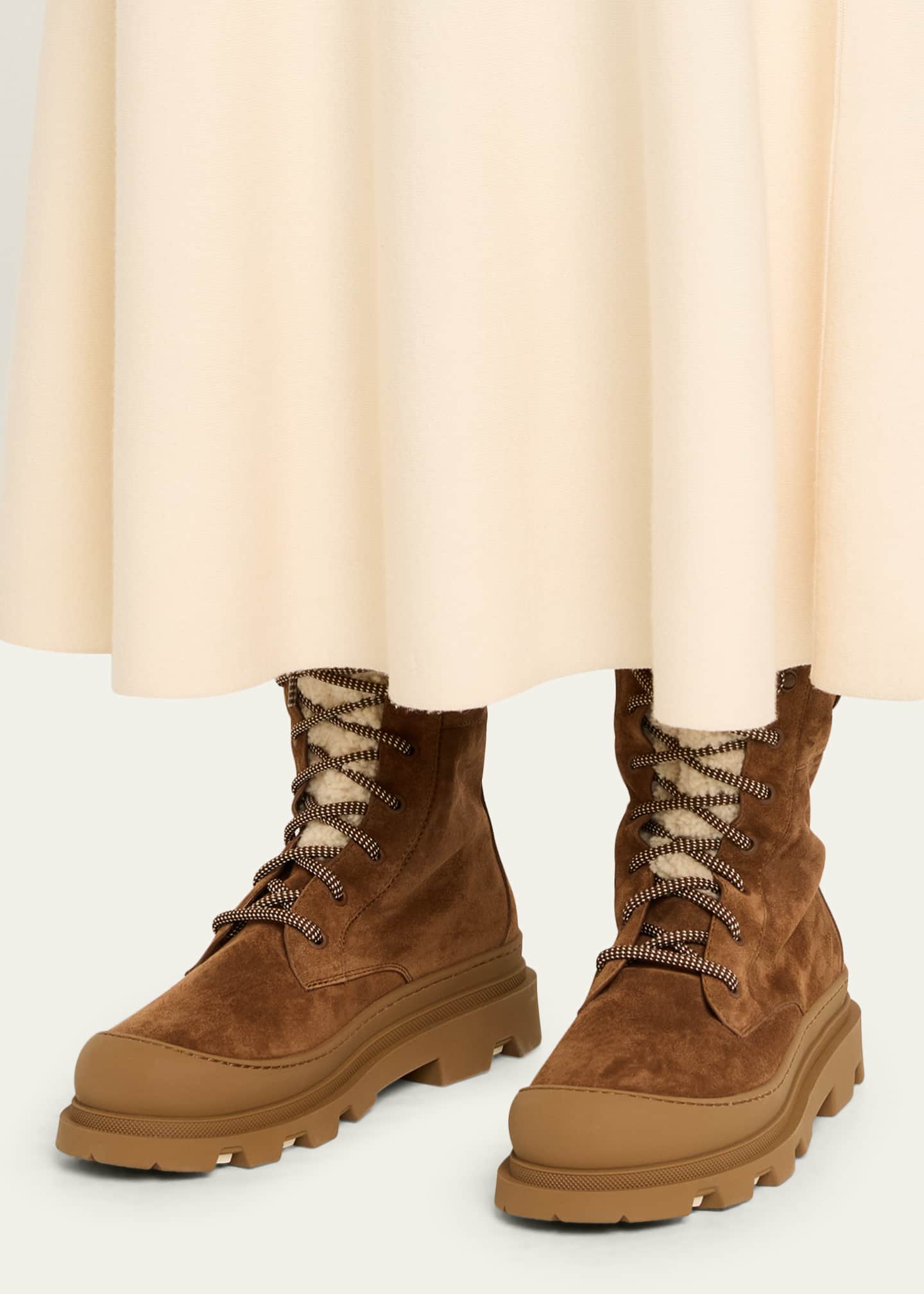 Moncler Vera High Suede and Shearling Lace-Up Boots - Bergdorf Goodman