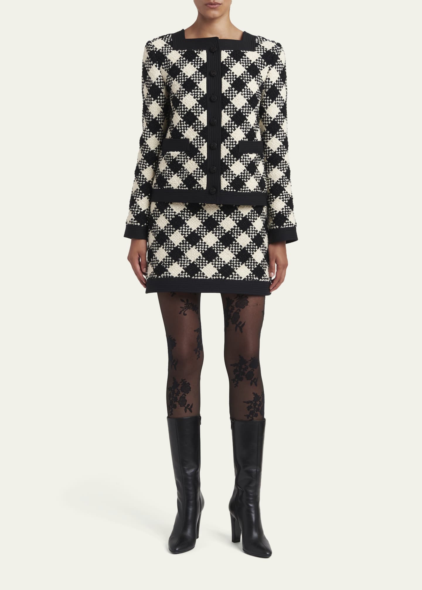 Valentino Garavani Buffalo Check Tweed Single-Breasted Jacket