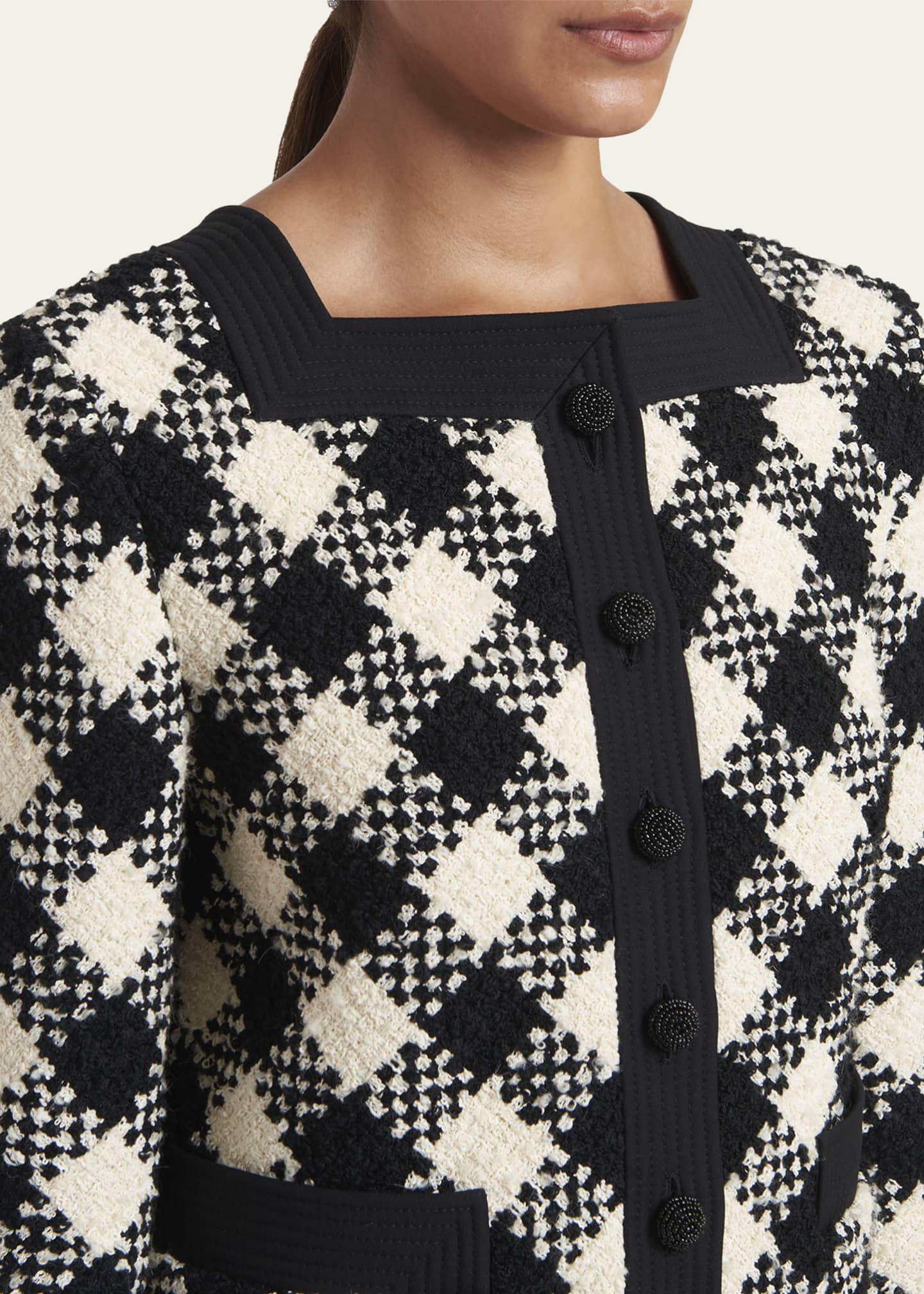 未使用ＶＡＬＥＮＴＩＮＯヴァレンチノ白黒ウールカシミヤロングベストポンチョ38 Valentino Garavani Buffalo Check Tweed Single-Breasted Jacket