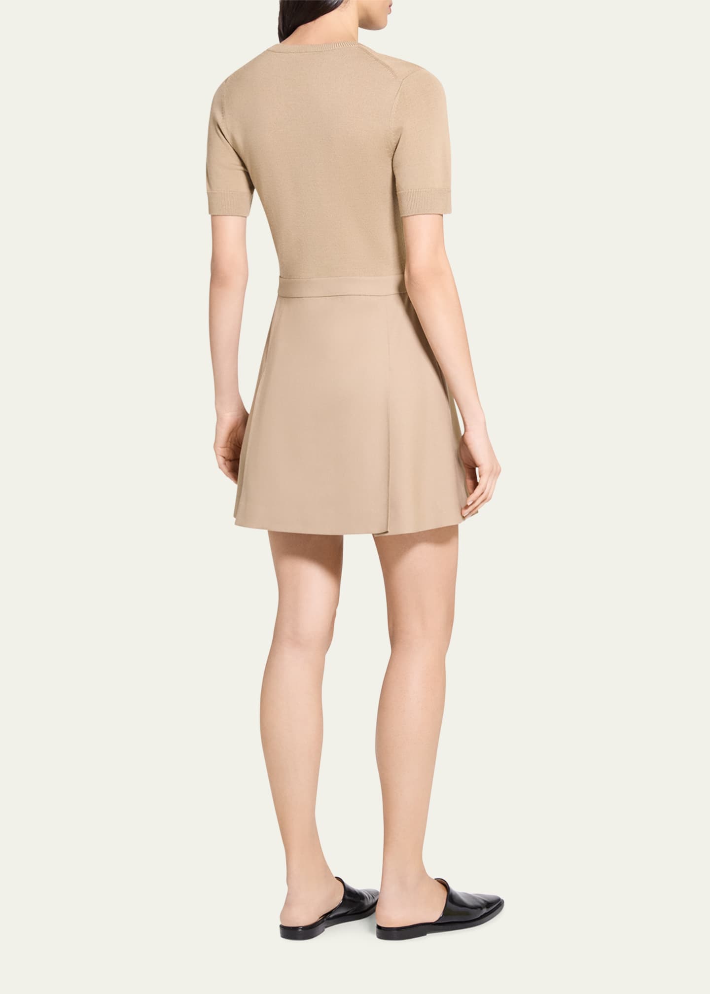theory cream v-neck mini dress Theory Short-Sleeve Combo Mini Dress