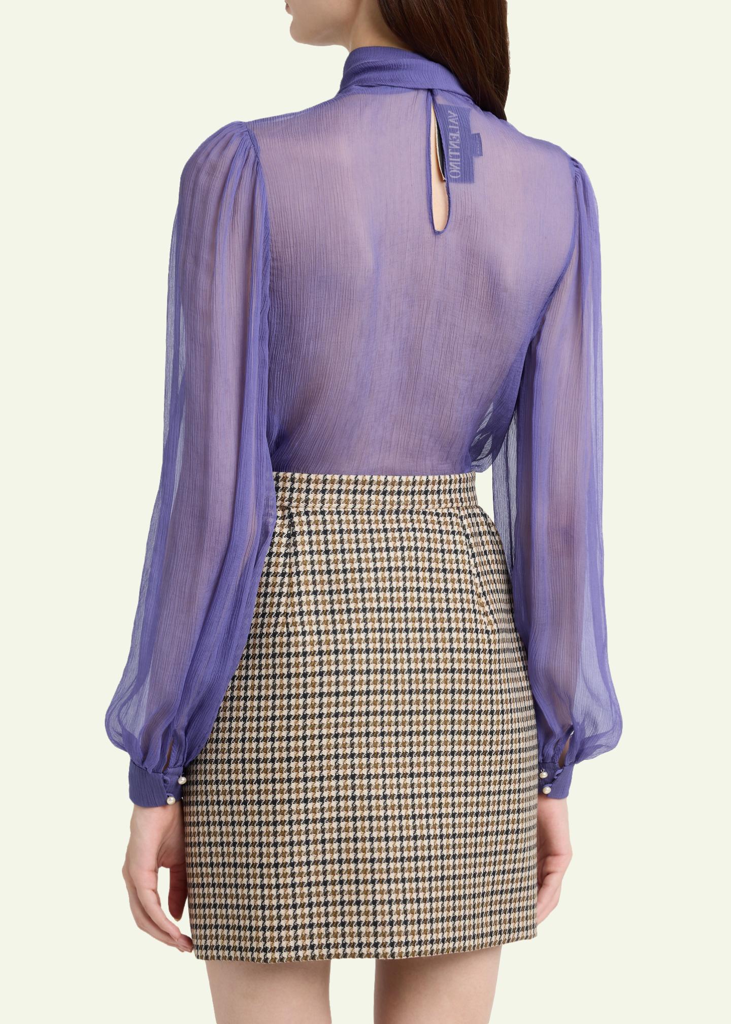 Valentino Garavani Tassel Bow-Neck Crinkle Chiffon Blouse