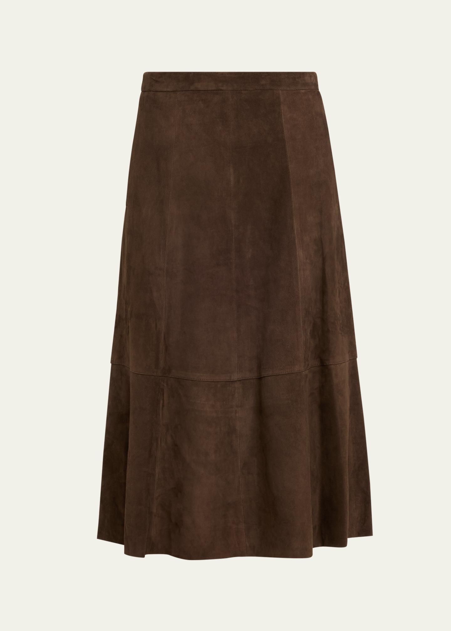 Vince Mid-Rise Flared Suede Skirt