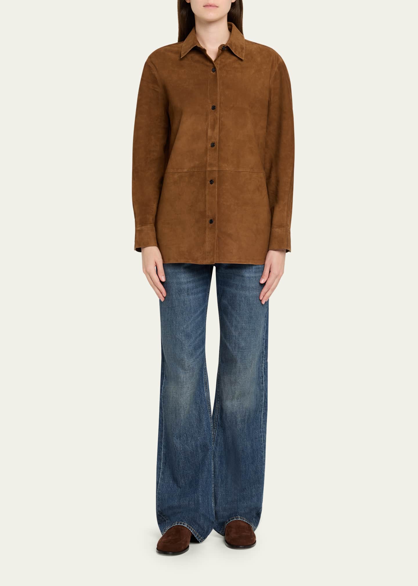 Long-Sleeve Suede Menswear Shirt