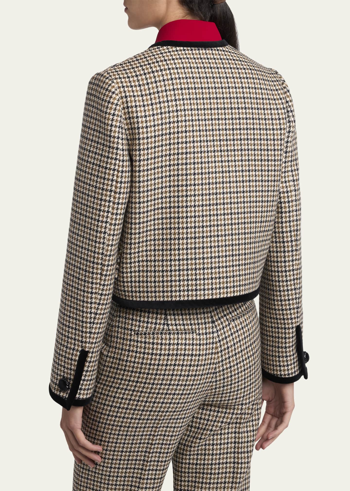 Valentino Garavani Velvet-Trim Houndstooth Crop Wrap Jacket