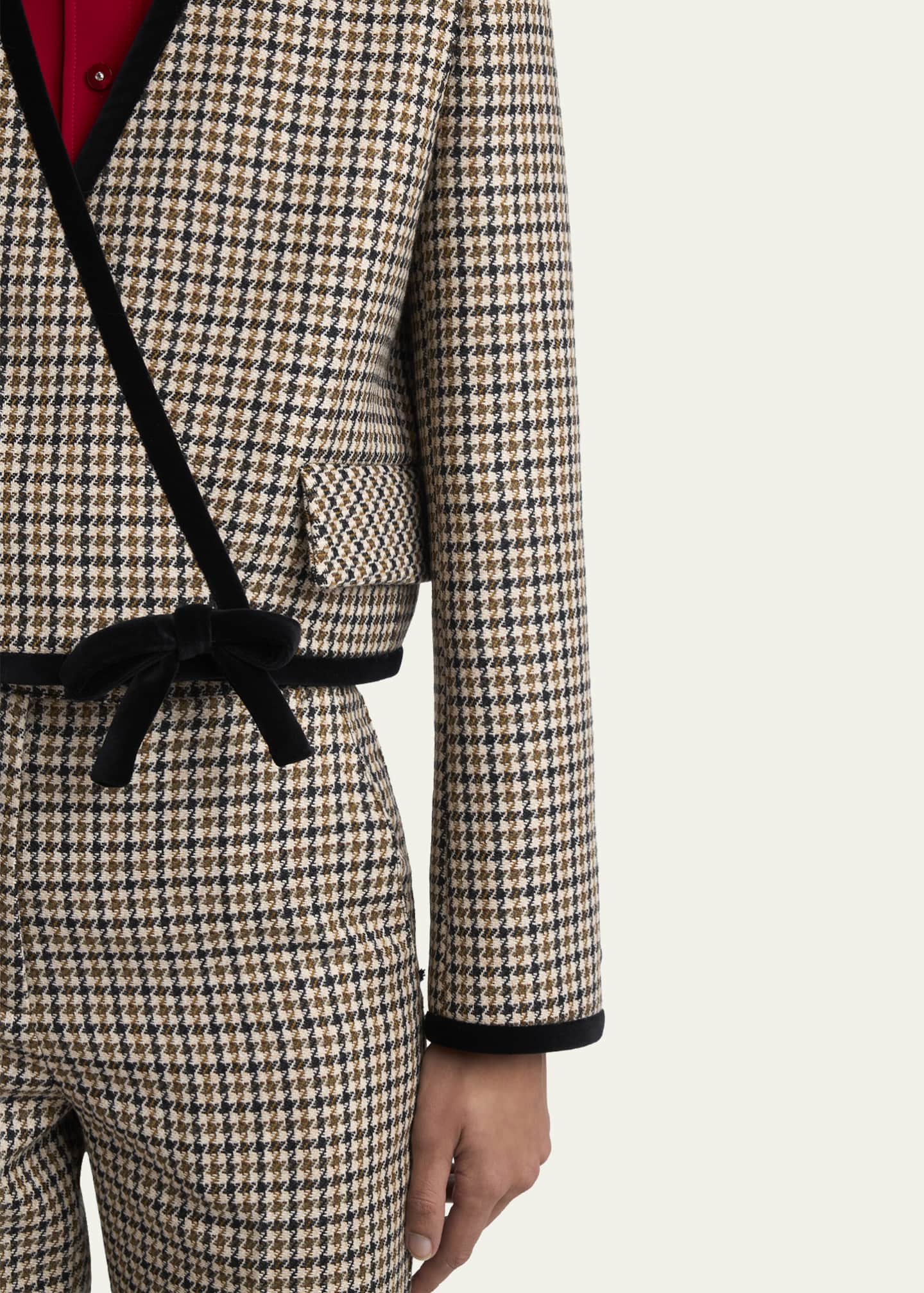Valentino Garavani Velvet-Trim Houndstooth Crop Wrap Jacket