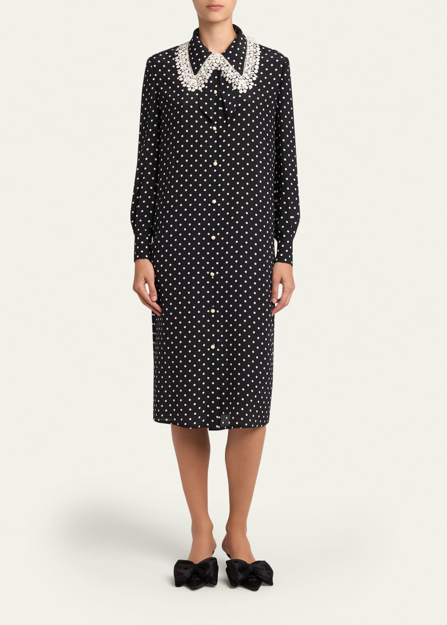 Valentino Garavani Polka-Dot Silk Lace-Collar Midi Shirtdress - Bergdorf  Goodman