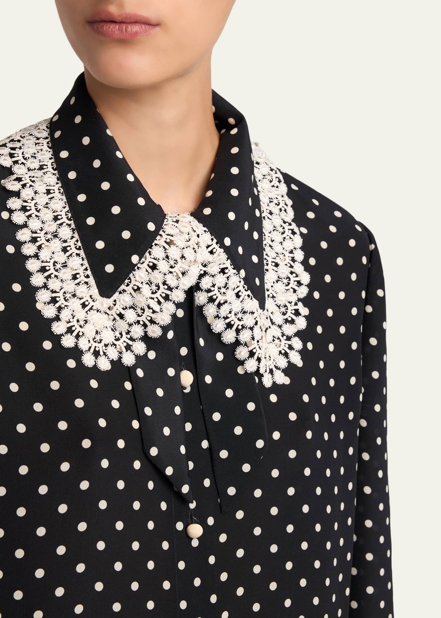 Valentino Garavani Polka-Dot Silk Lace-Collar Midi Shirtdress