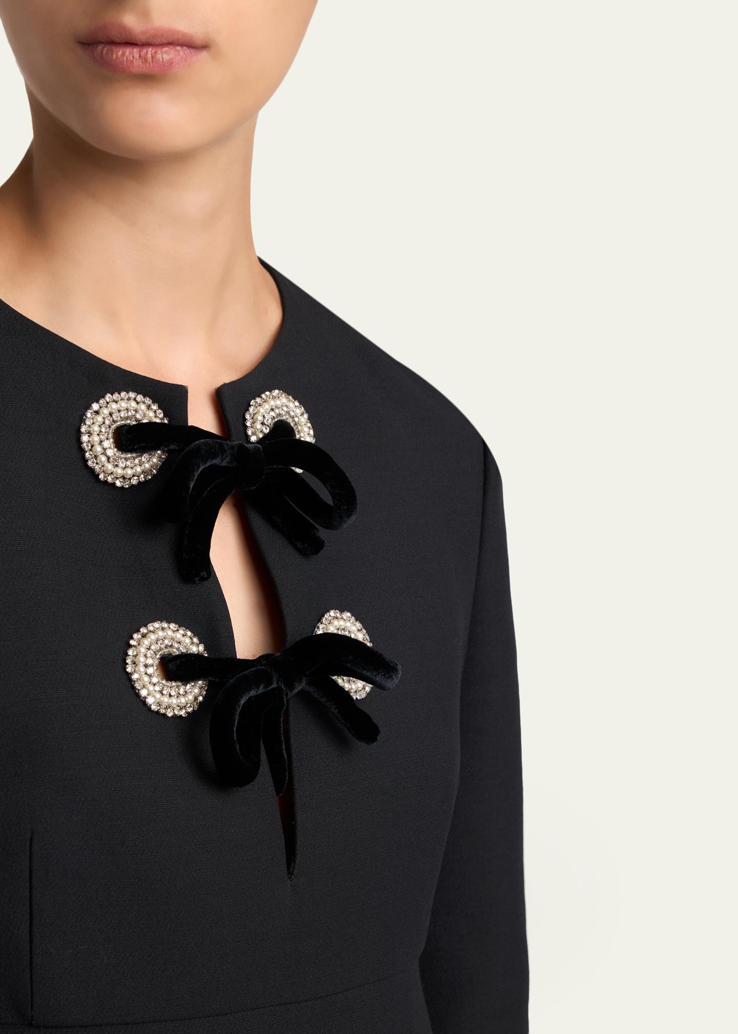 Valentino Garavani Crystal Velvet Bow 3/4-Sleeve Midi Dress - Bergdorf ...