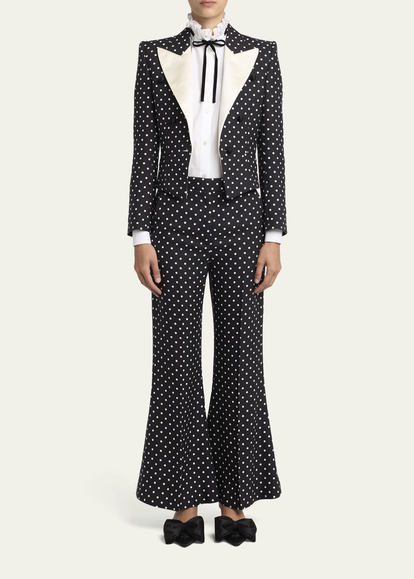 Valentino Garavani Ruffle Bow-Collar Balloon-Sleeve Button-Down