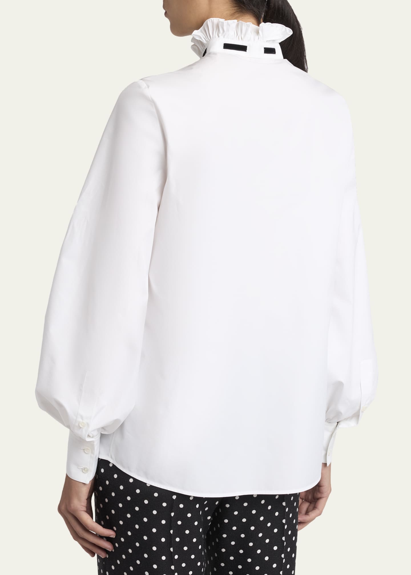 Valentino Garavani Ruffle Bow-Collar Balloon-Sleeve Button-Down
