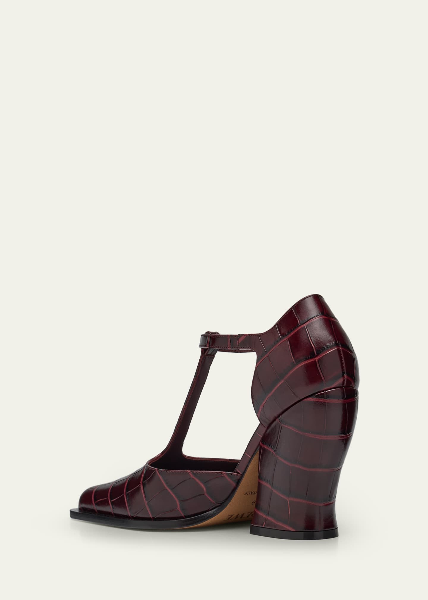 Onda Croc-Embossed Leather T-Bar Pumps
