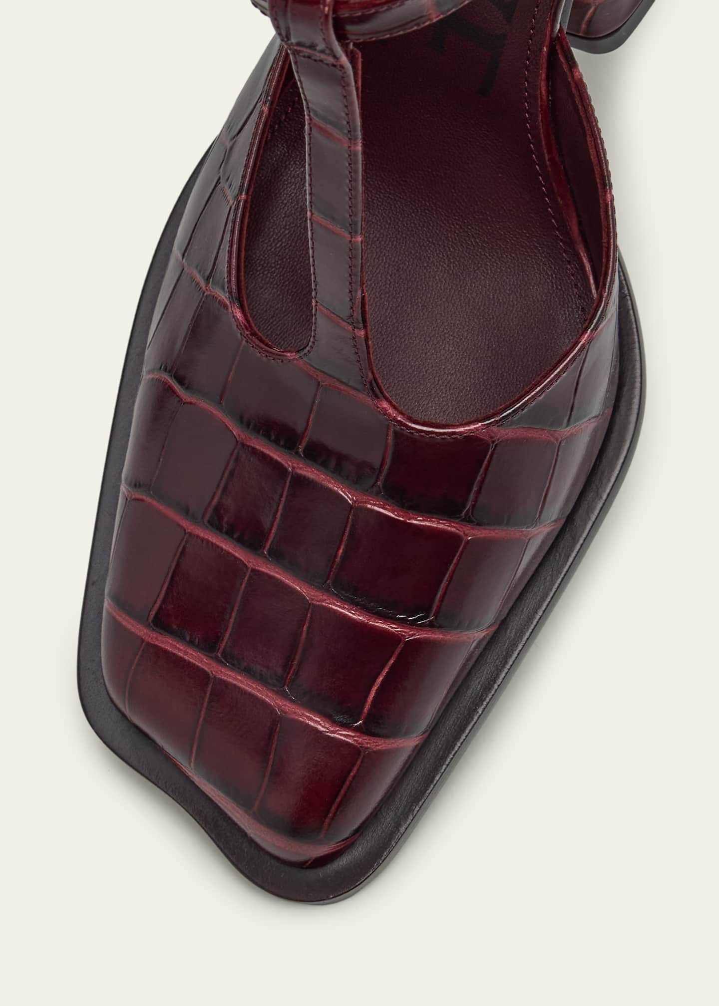 Onda Croc-Embossed Leather T-Bar Pumps