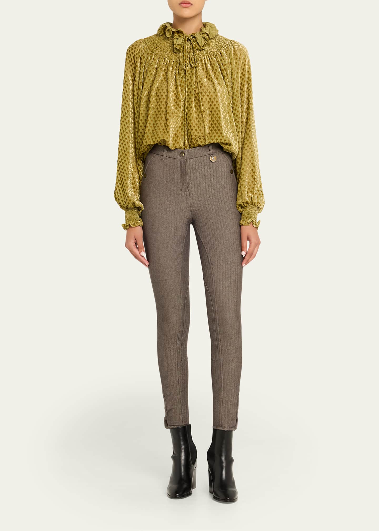 Burberry Anne Herringbone Skinny-Leg Jodhpur Pants Image 2 of 5