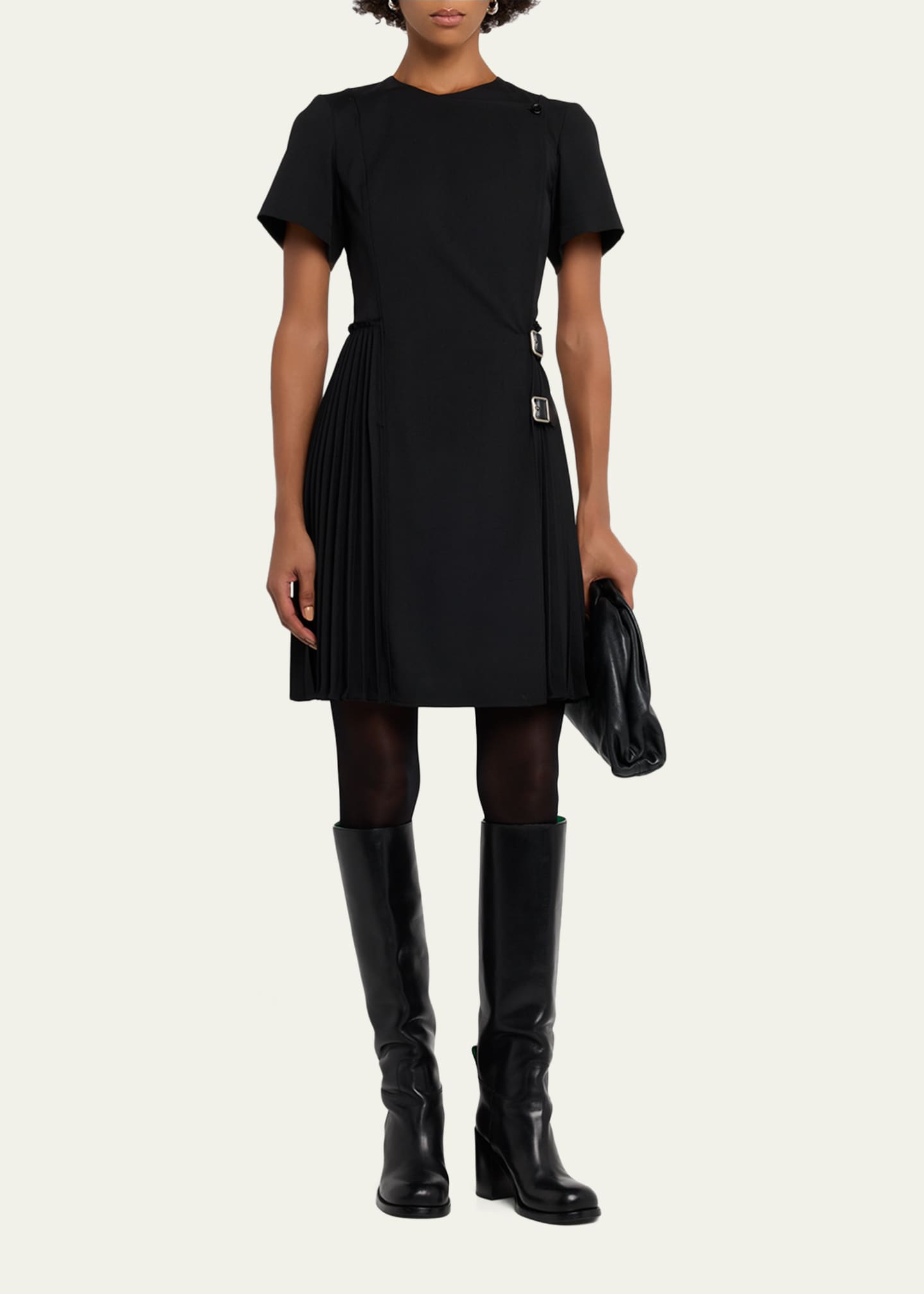 Burberry Wool Blend Kilt Mini Dress - Black