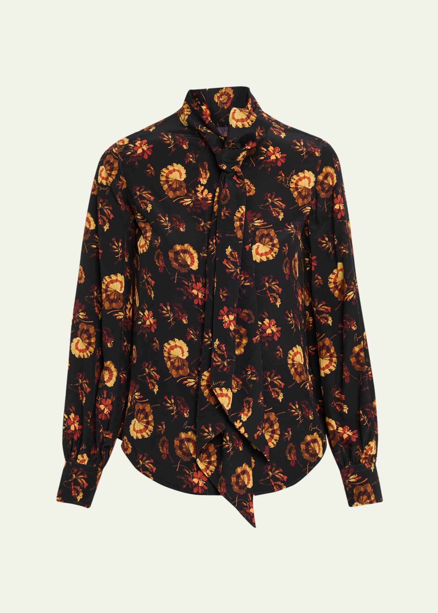 Burberry Lina Floral Silk Neck-Scarf Button-Down Shirt - Bergdorf