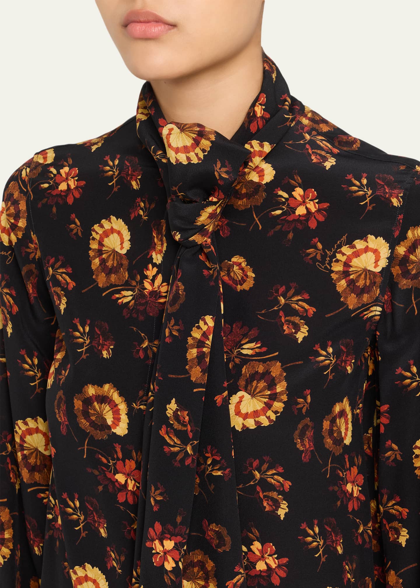 Burberry Lina Floral Silk Neck-Scarf Button-Down Shirt - Bergdorf