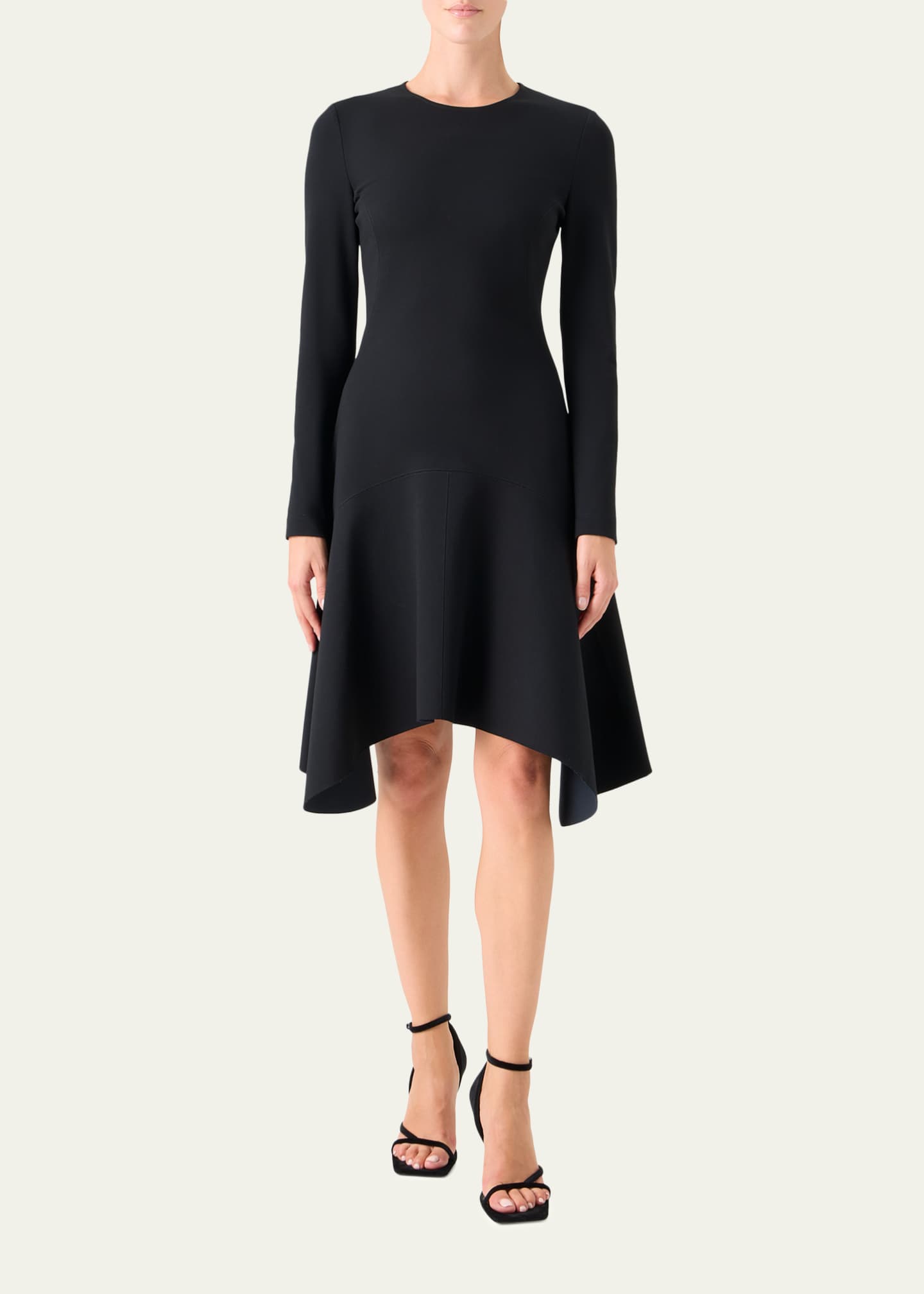 Akris Punto Long-Sleeve Jersey Handkerchief-Hem Dress, Black, Women's, 8, Casual & Work Dresses Jersey Dresses
