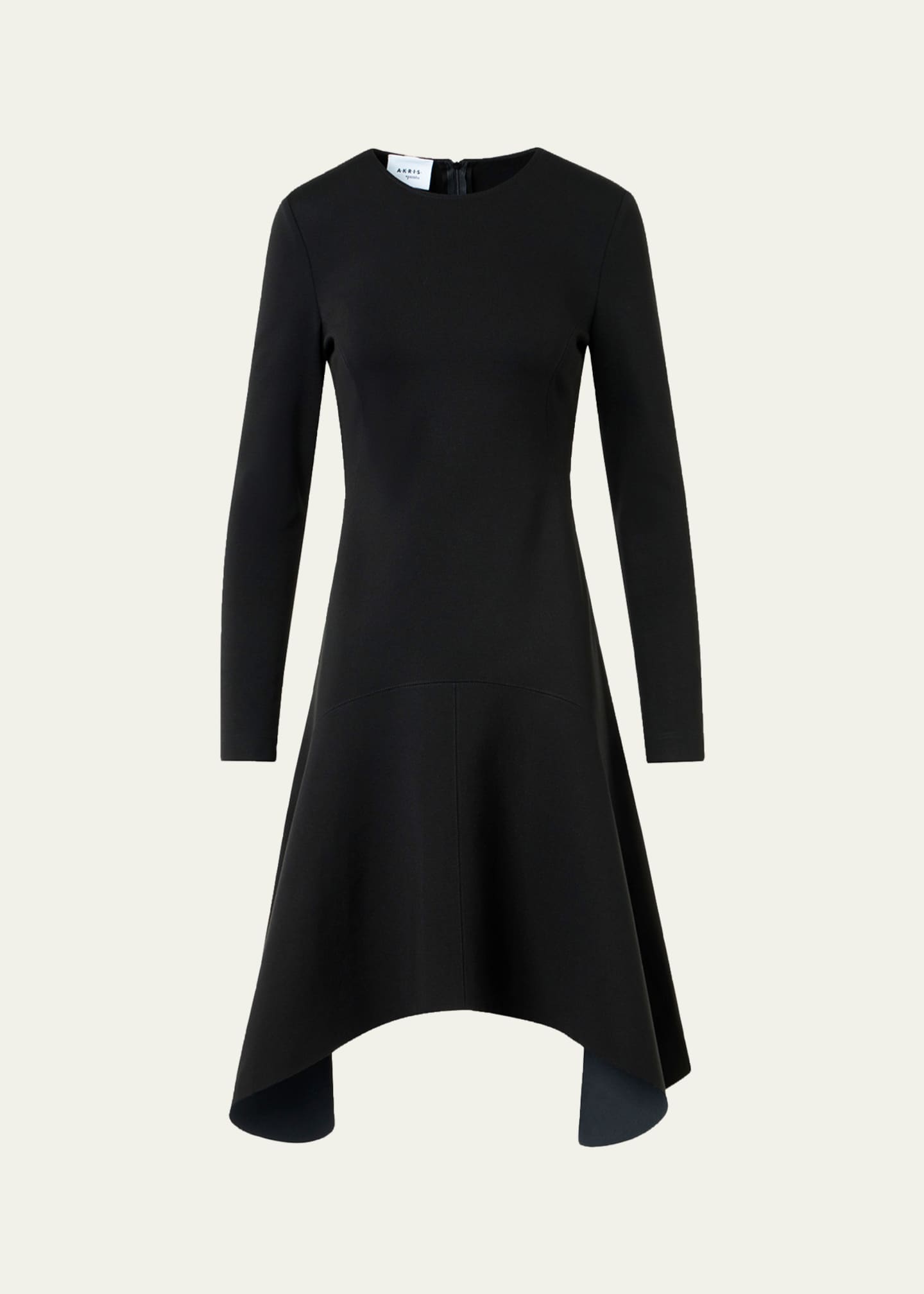 Akris Punto Long-Sleeve Jersey Handkerchief-Hem Dress, Black, Women's, 4, Casual & Work Dresses Jersey Dresses