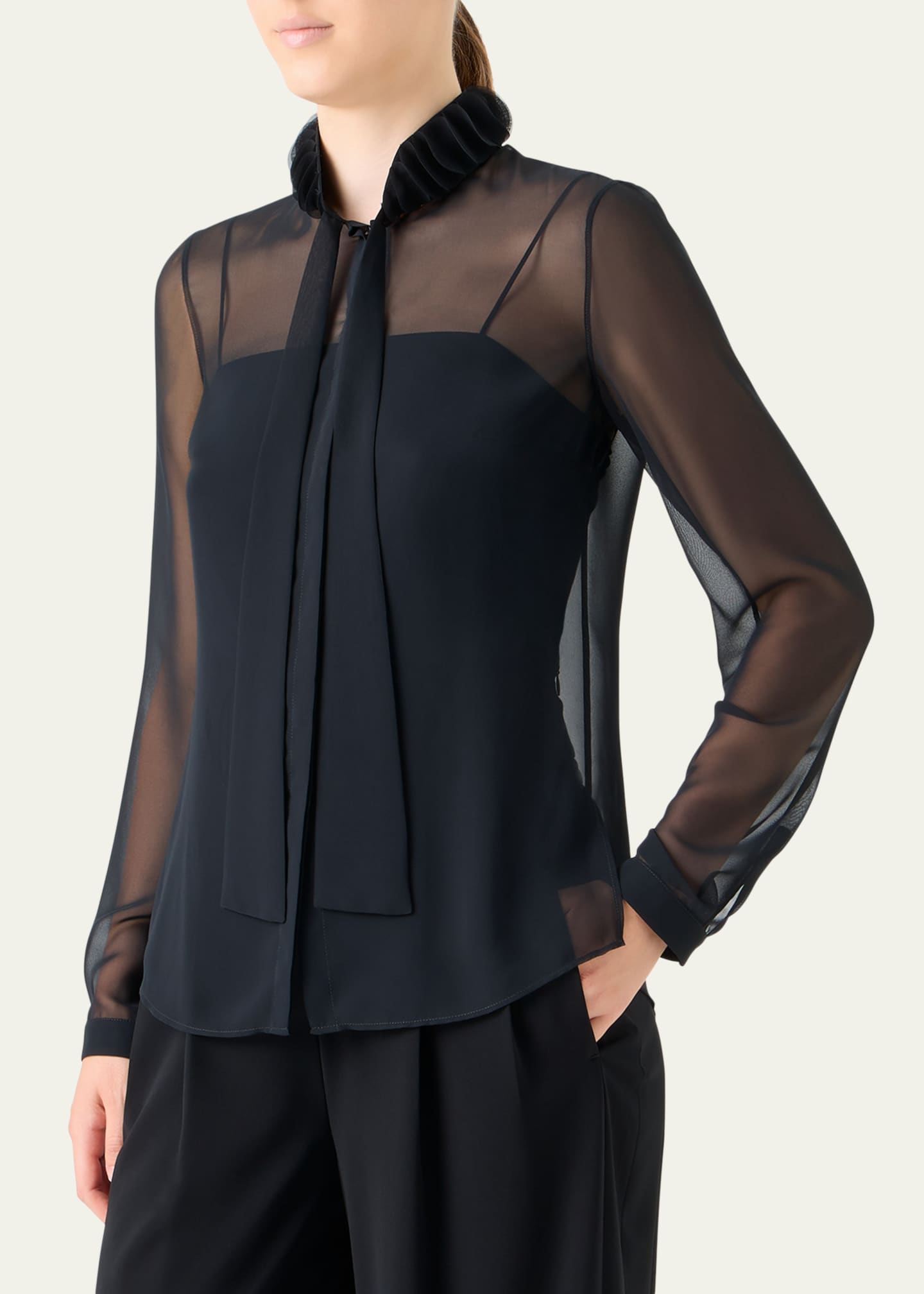 Akris punto Sheer Tie-Neck Blouse - Bergdorf Goodman
