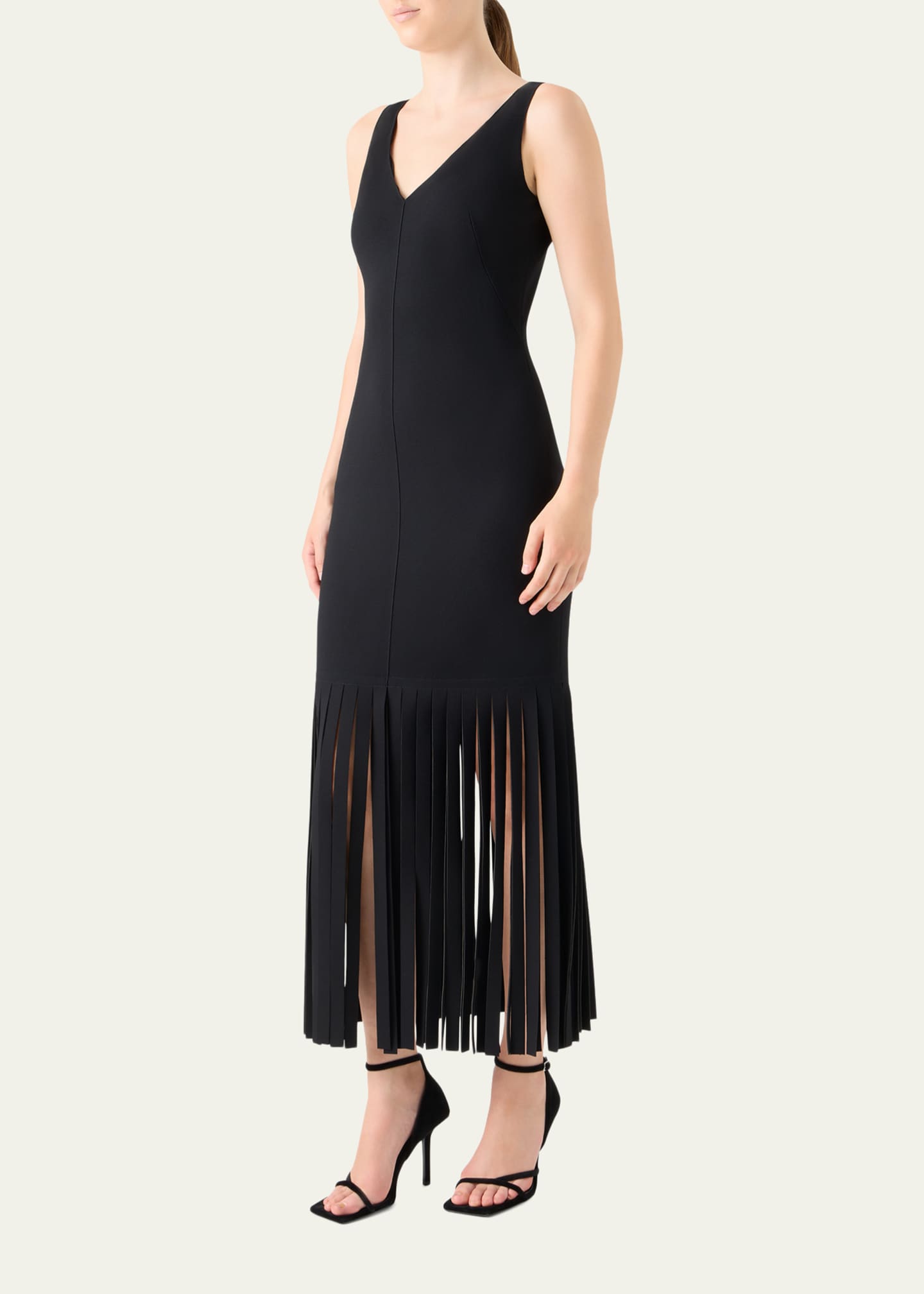 Viscose Jersey Dress with Fringe Hem Black / 8